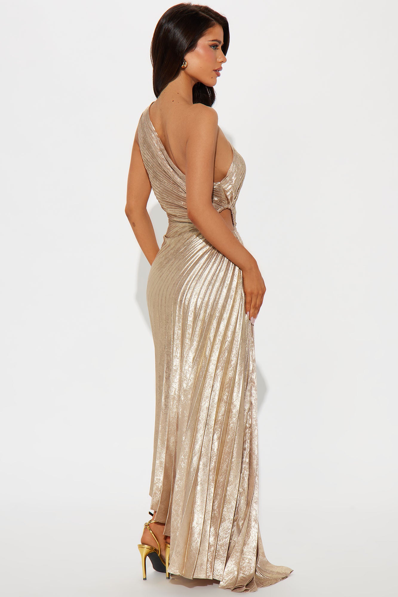 Athena One Shoulder Metallic Maxi Dress - Gold - Image 4