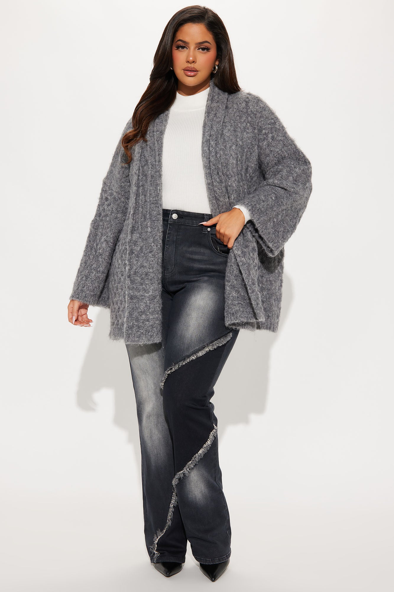 Fable Cable Knit Cardigan - Heather Grey - Image 5