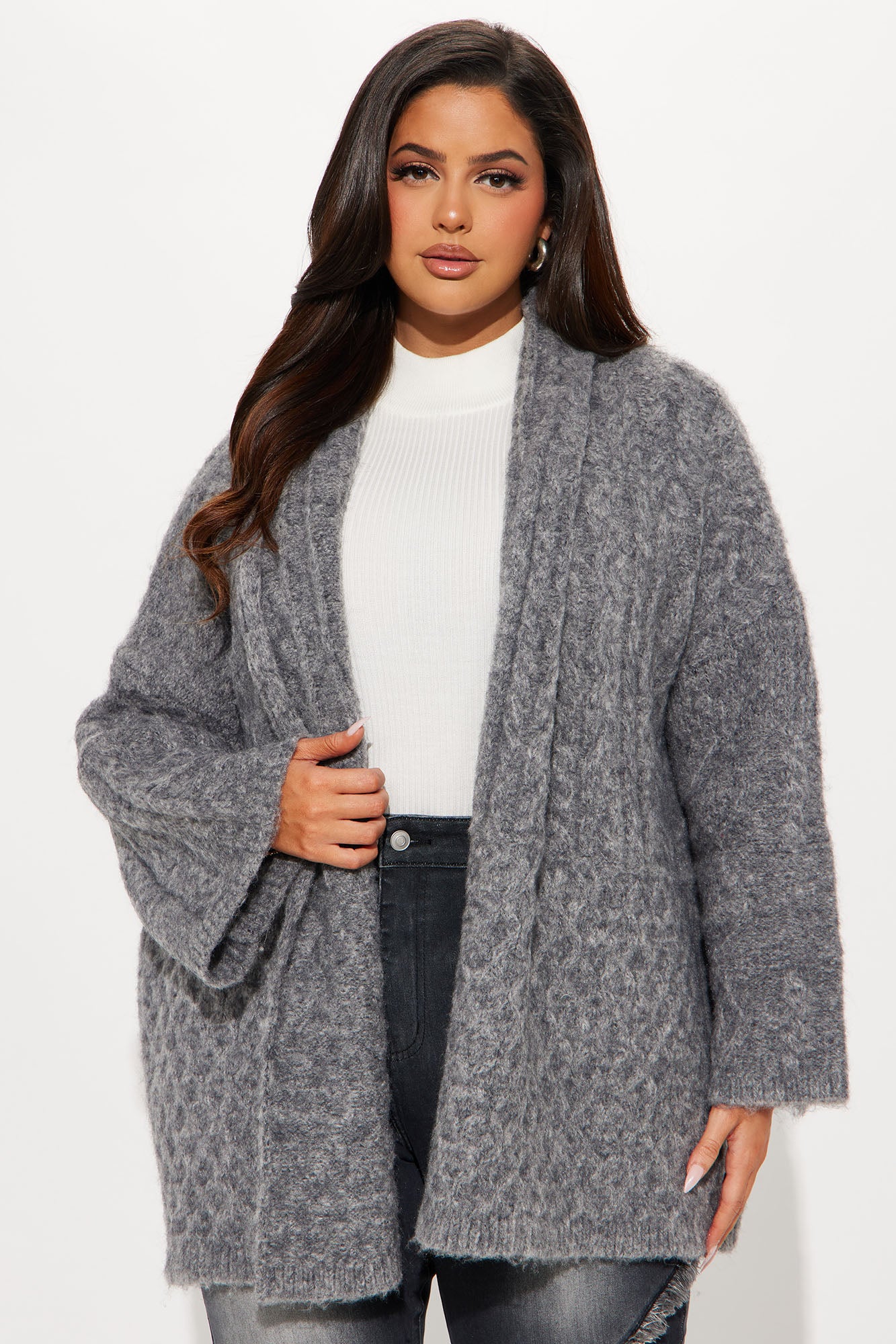 Fable Cable Knit Cardigan - Heather Grey - Image 4