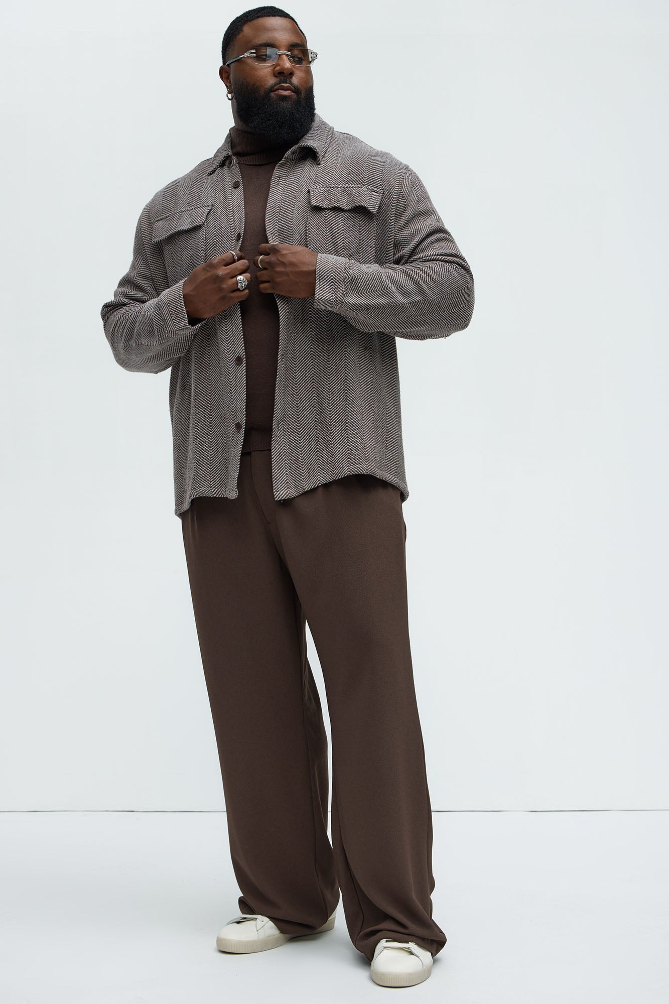 Keystone Herringbone Button Up Shirt - Brown Combo - Image 7