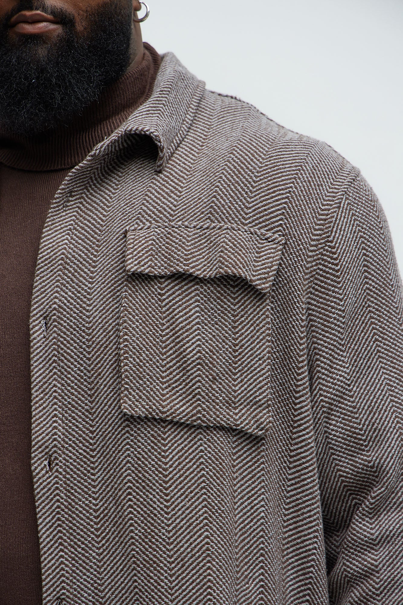 Keystone Herringbone Button Up Shirt - Brown Combo - Image 8