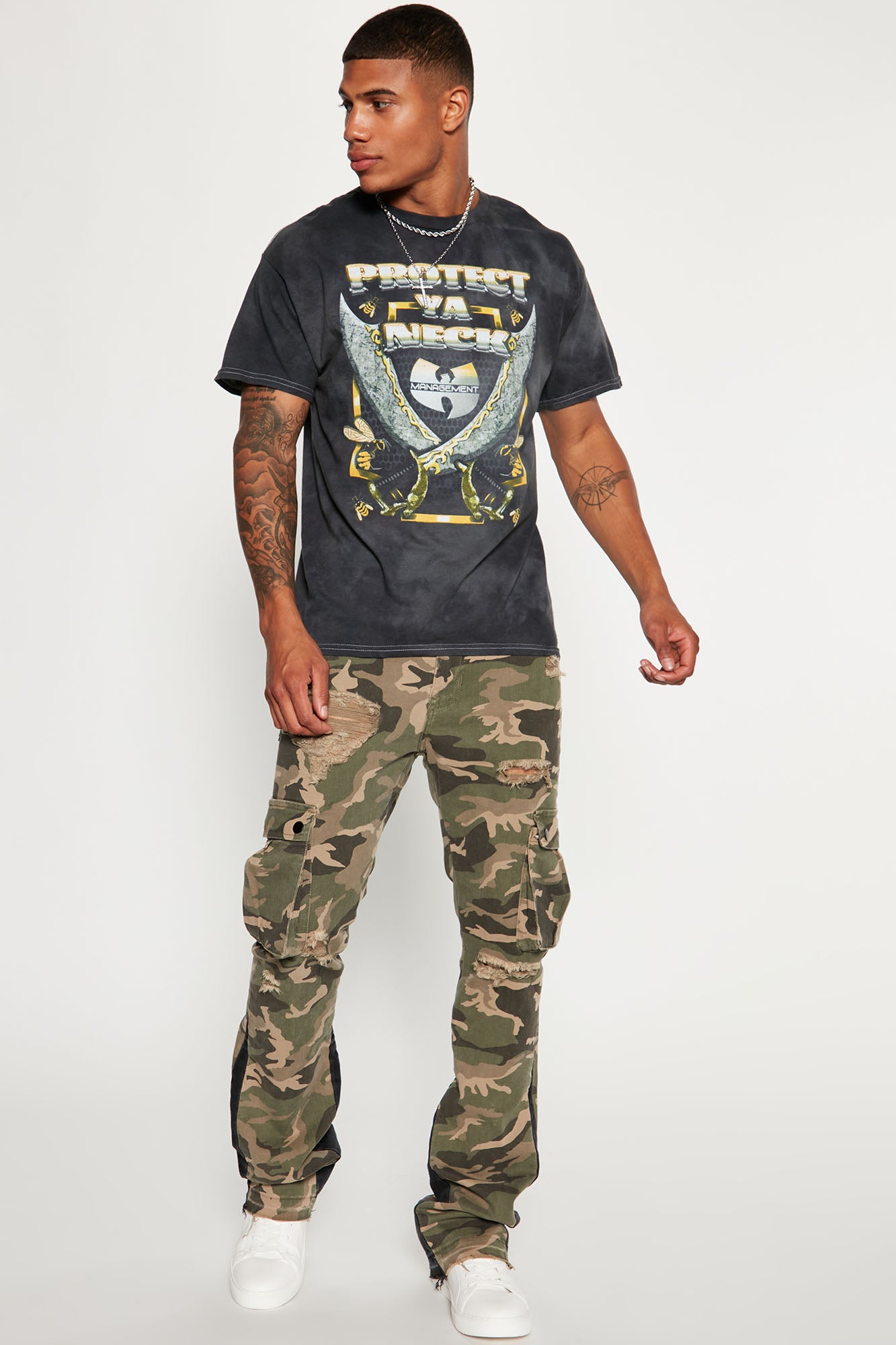 Contrast Skinny Stacked Flared Cargo Pants - Camouflage - Image 3