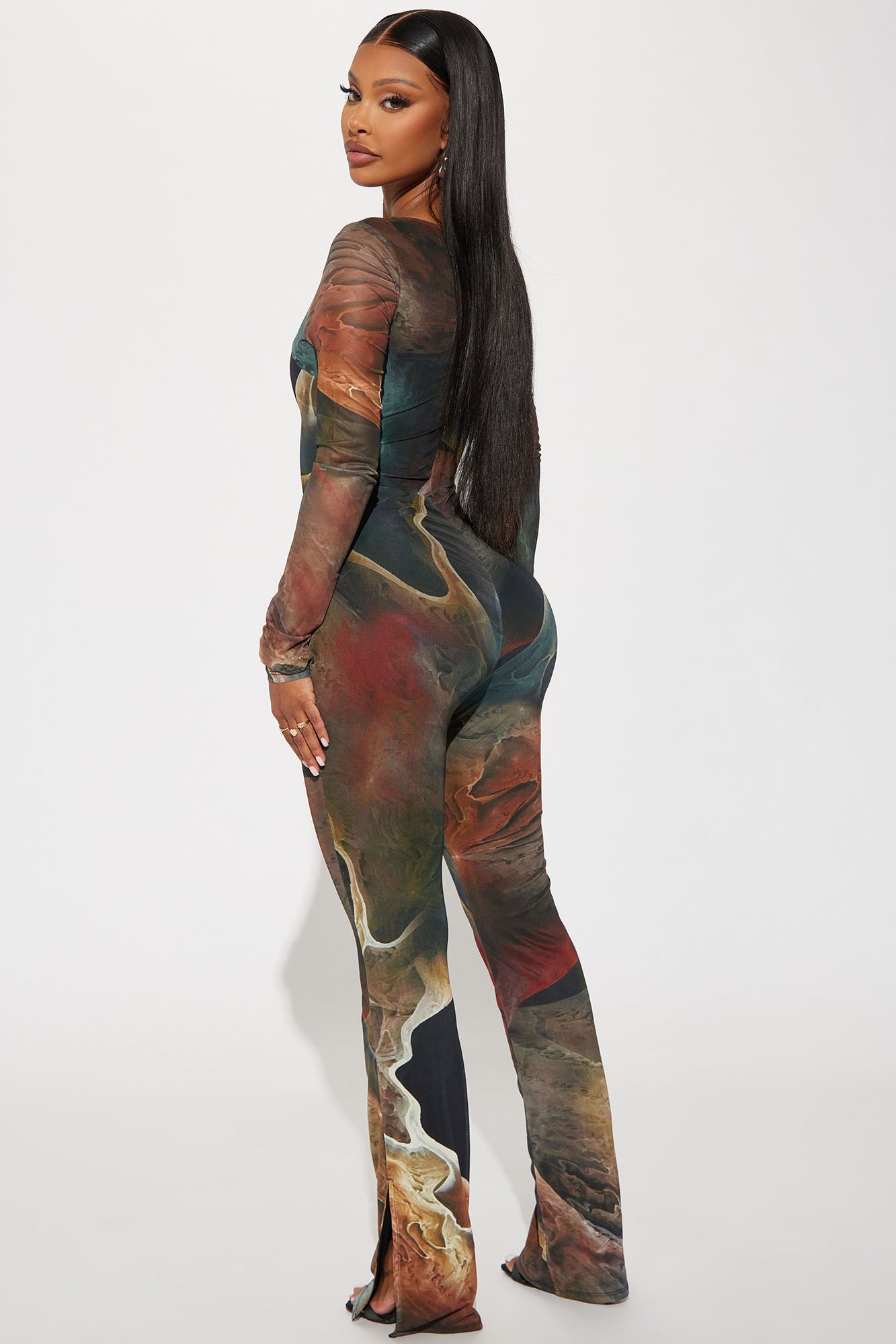 Lost In A Trance Mesh Jumpsuit  - Olive/combo - Image 3