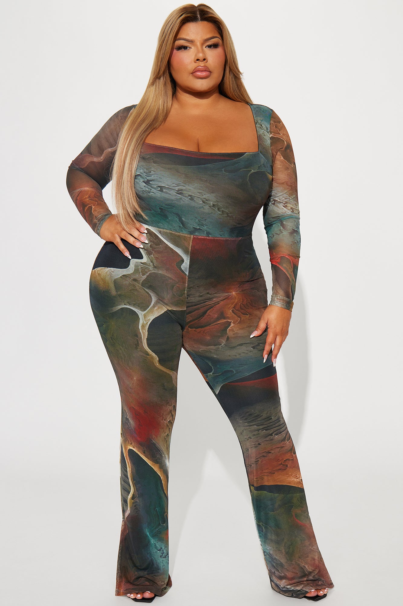 Lost In A Trance Mesh Jumpsuit  - Olive/combo - Image 5
