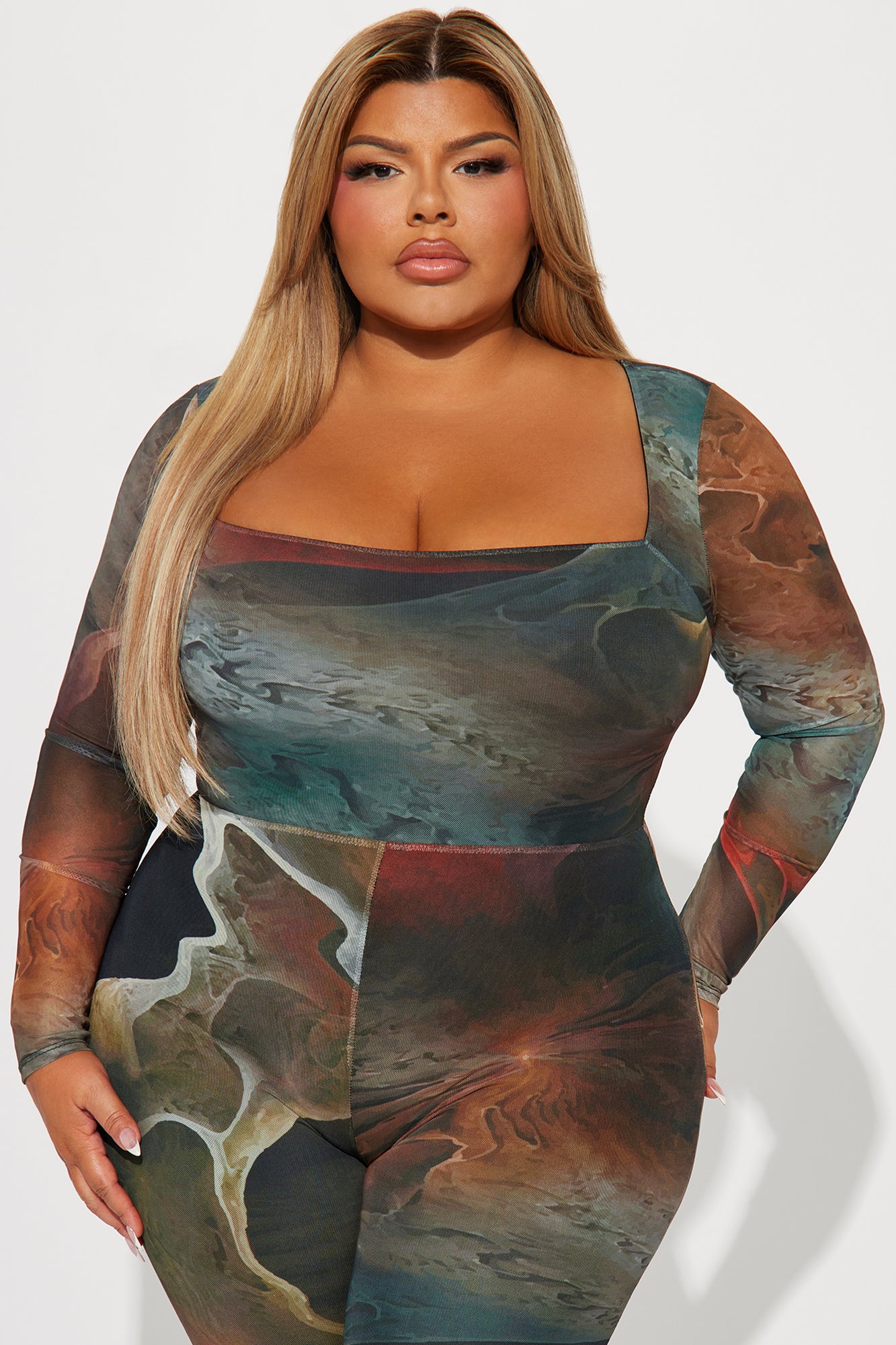 Lost In A Trance Mesh Jumpsuit  - Olive/combo - Image 6