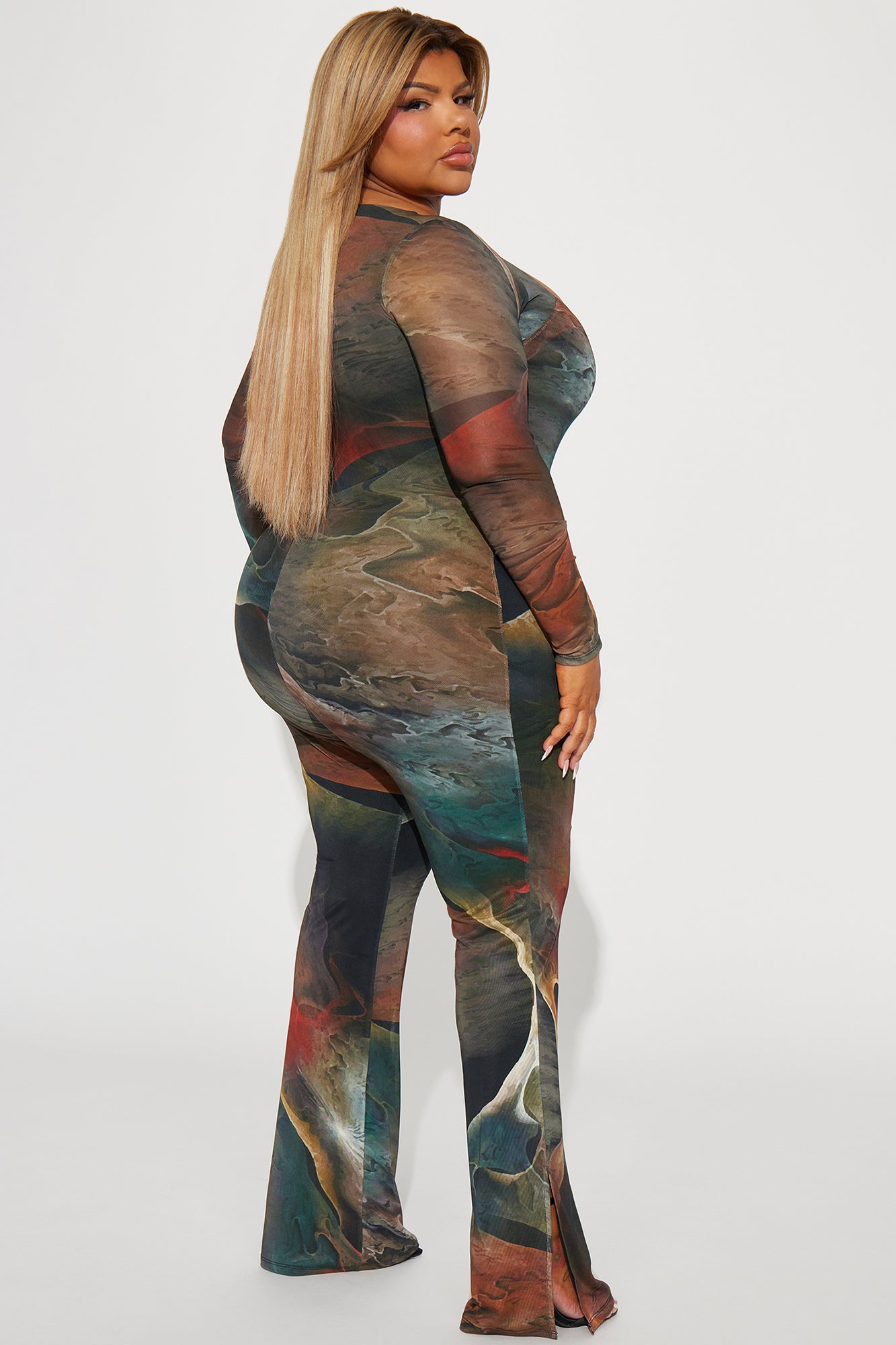Lost In A Trance Mesh Jumpsuit  - Olive/combo - Image 7