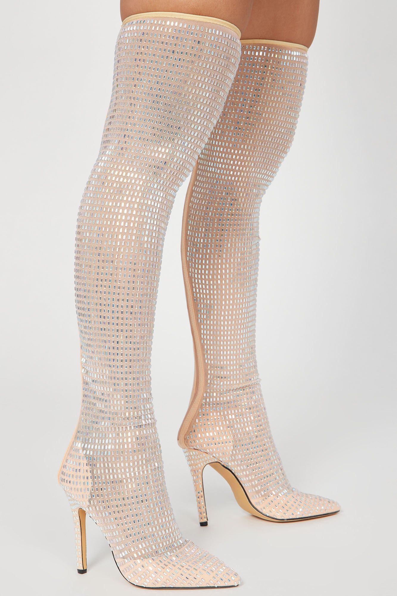 Under The Disco Ball Over The Knee Heeled Boots - Nude - Image 3