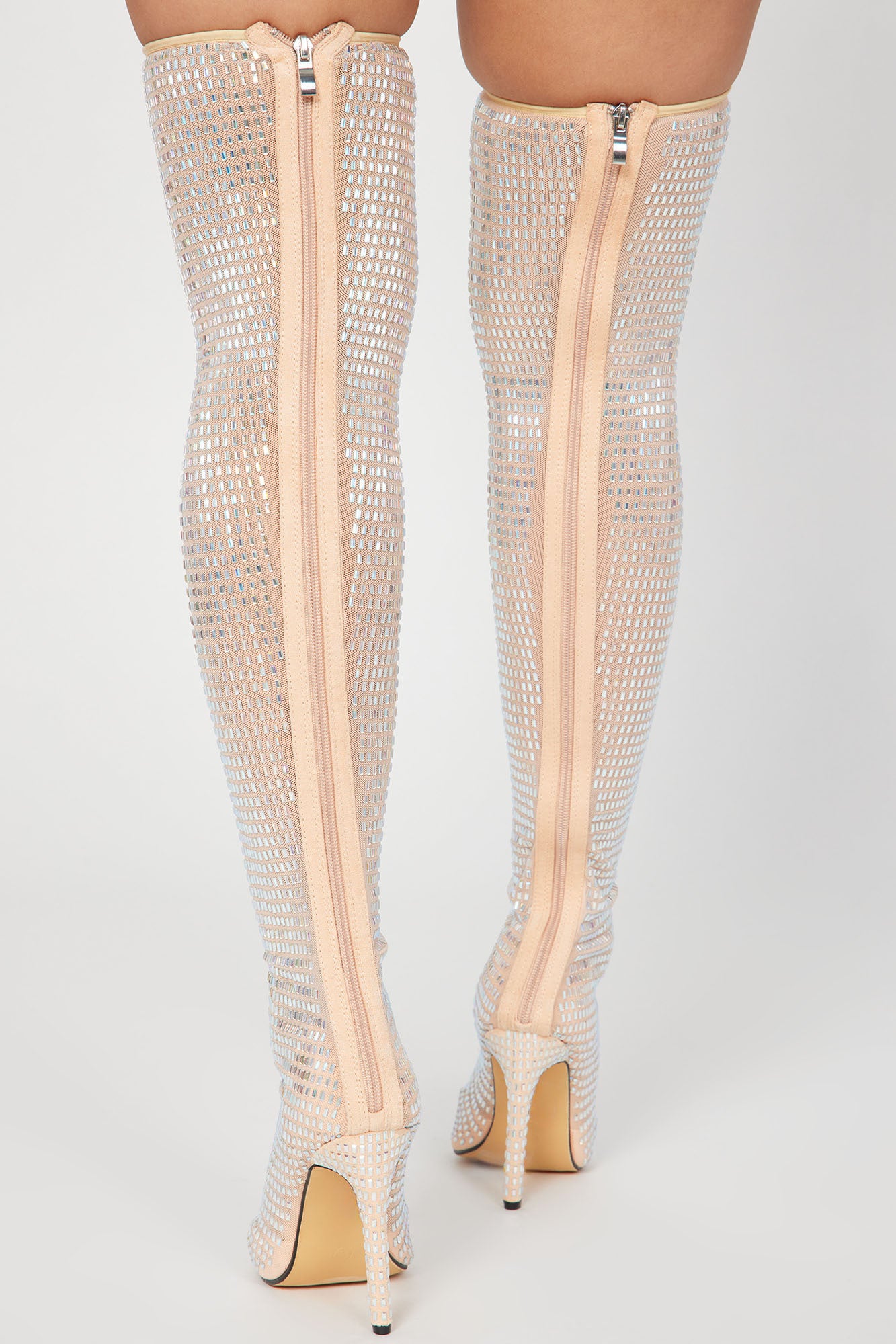 Under The Disco Ball Over The Knee Heeled Boots - Nude - Image 4
