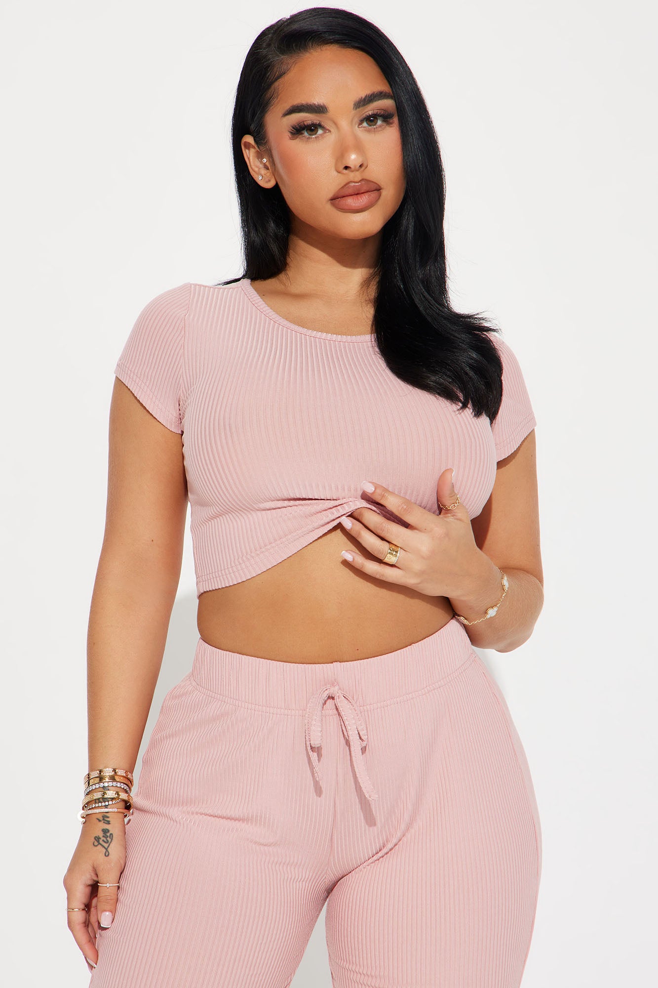 We Go Together Ribbed PJ Jogger Set - Blush - Image 3