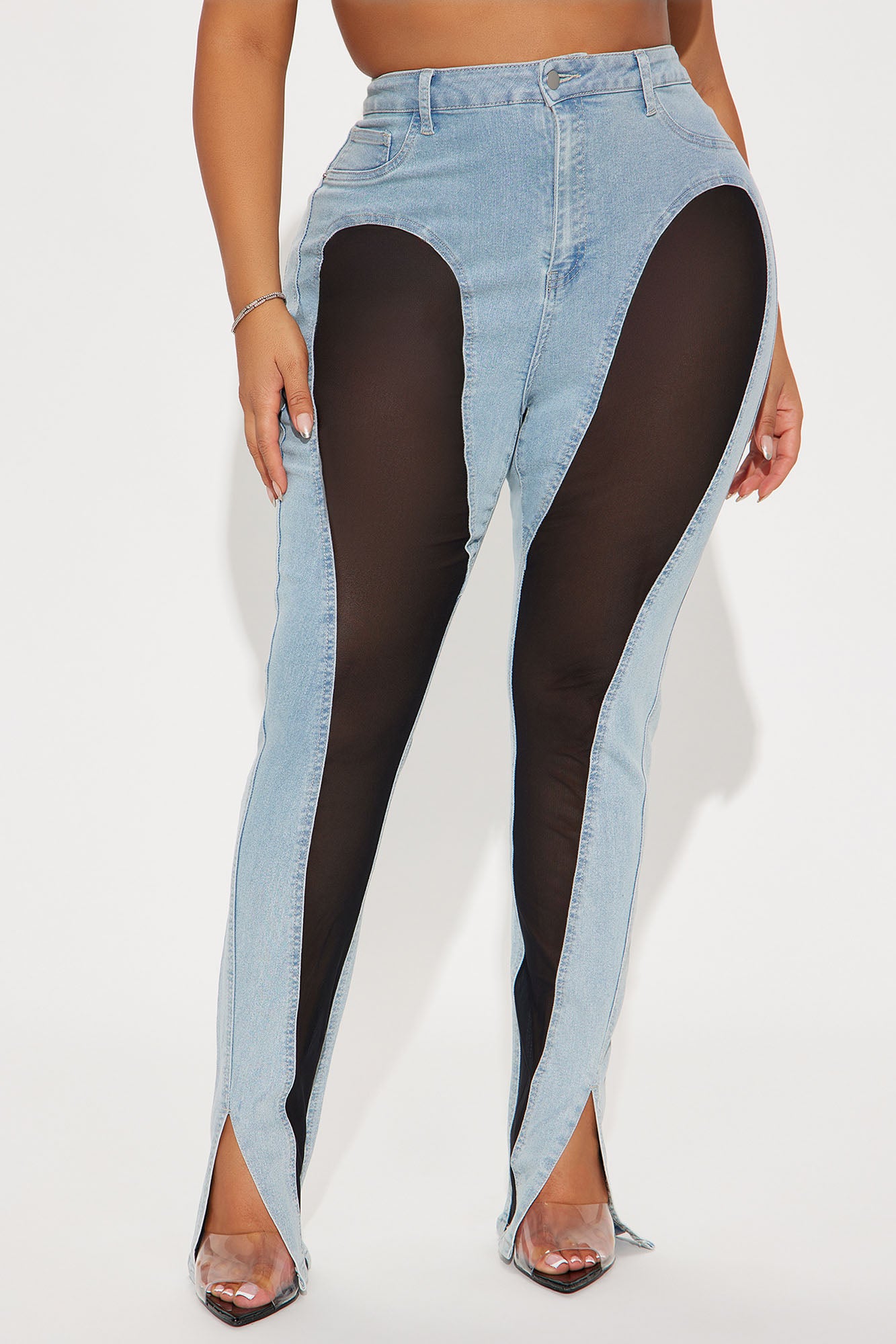 Switching Gears Stretch Split Hem Bootcut Jeans - Light Wash - Image 5