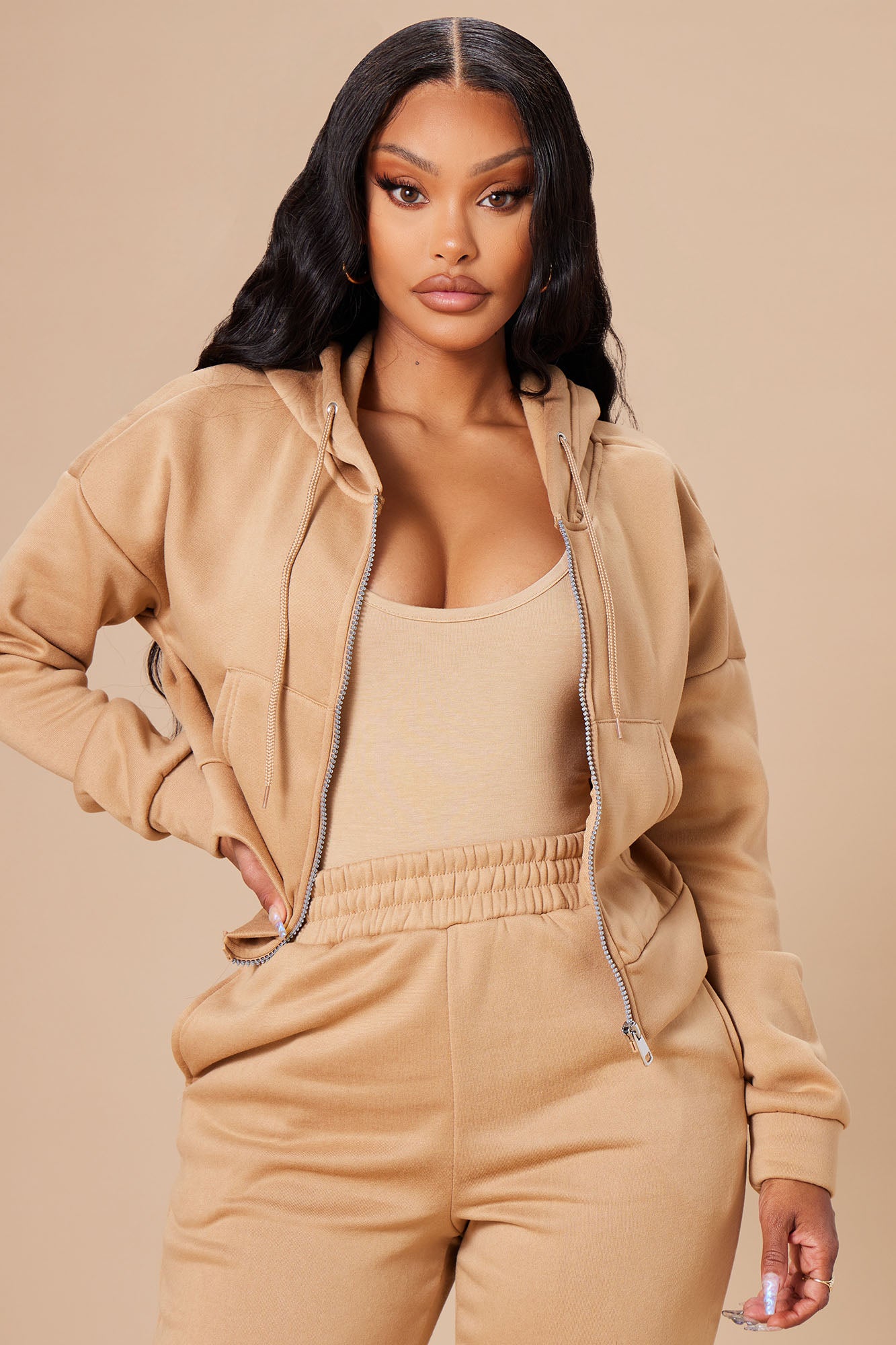 I Got This Zip Up Jacket And Jogger Set - Mocha - Image 3