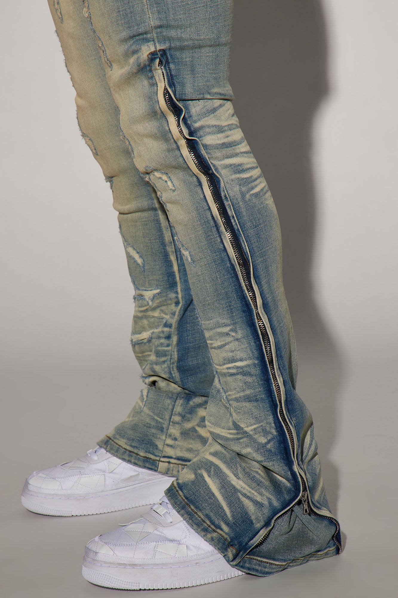Zip All The Way Stacked Skinny Flare Jeans - Medium Wash - Image 3