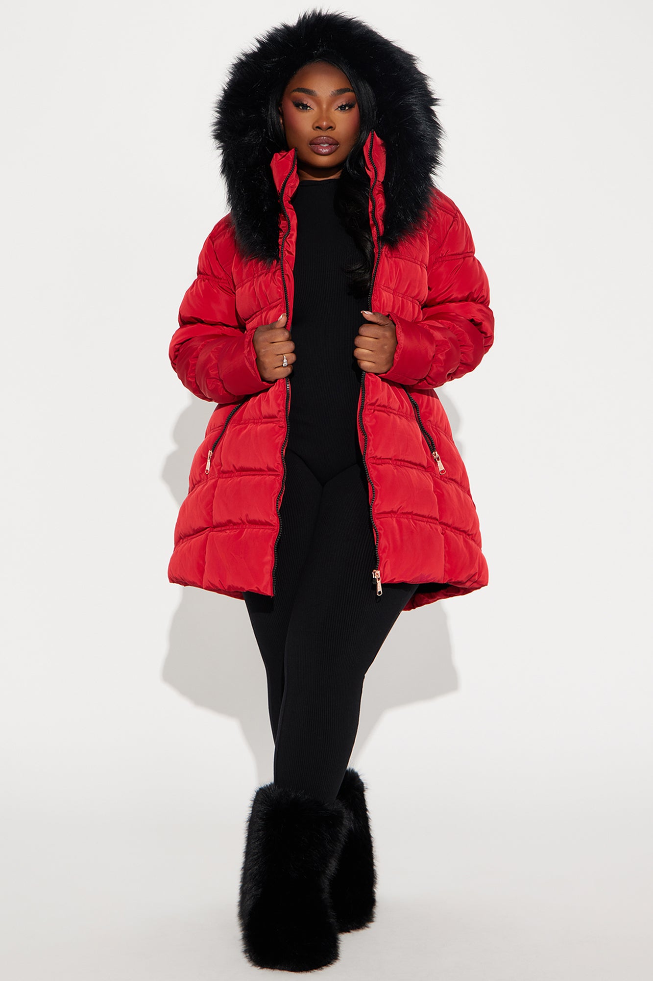 Ice Skating Date Puffer Jacket - Red - Image 5
