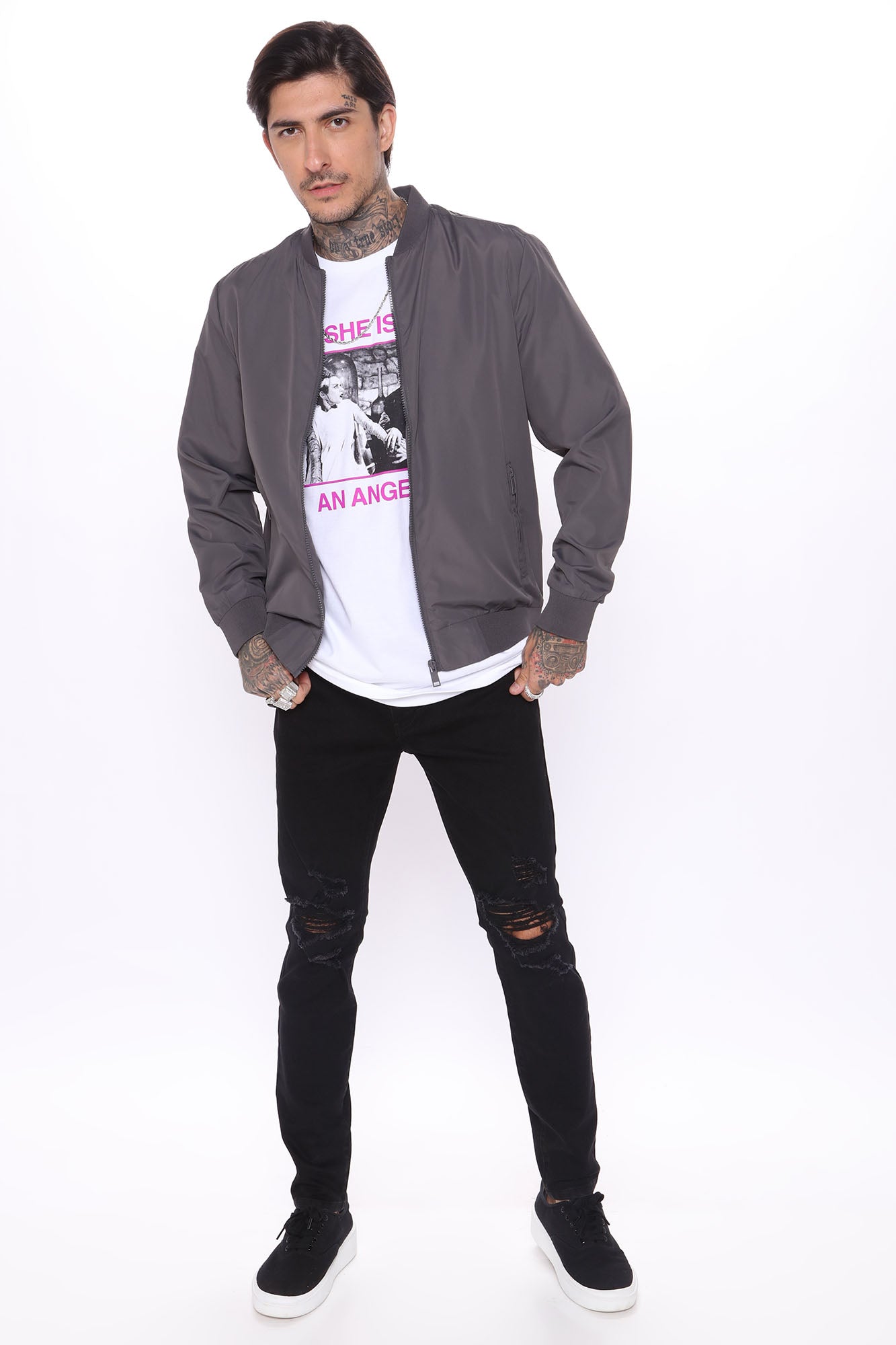 Eddie Bomber Jacket - Charcoal - Image 3