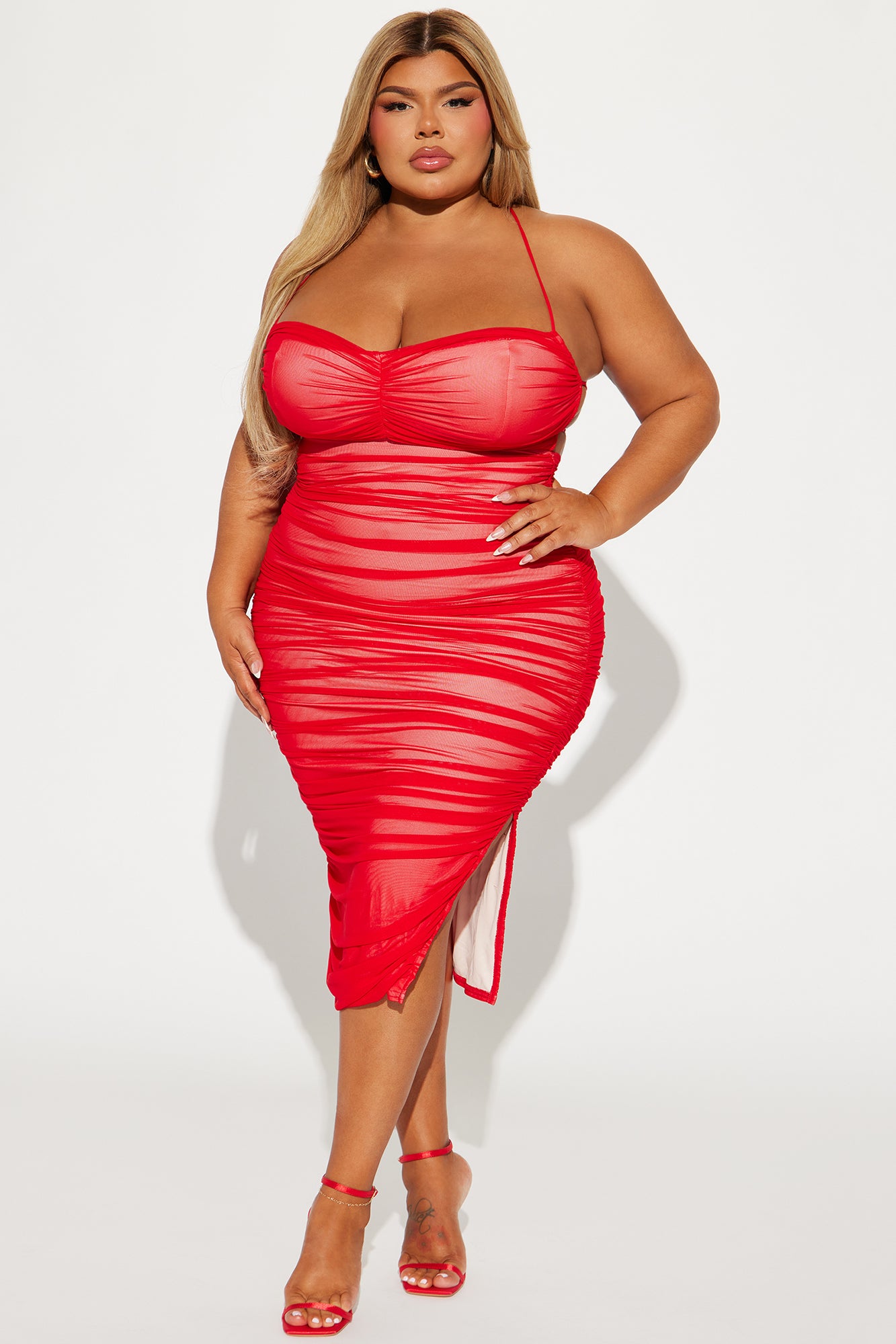 Life After Love Mesh Midi Dress - Red - Image 6