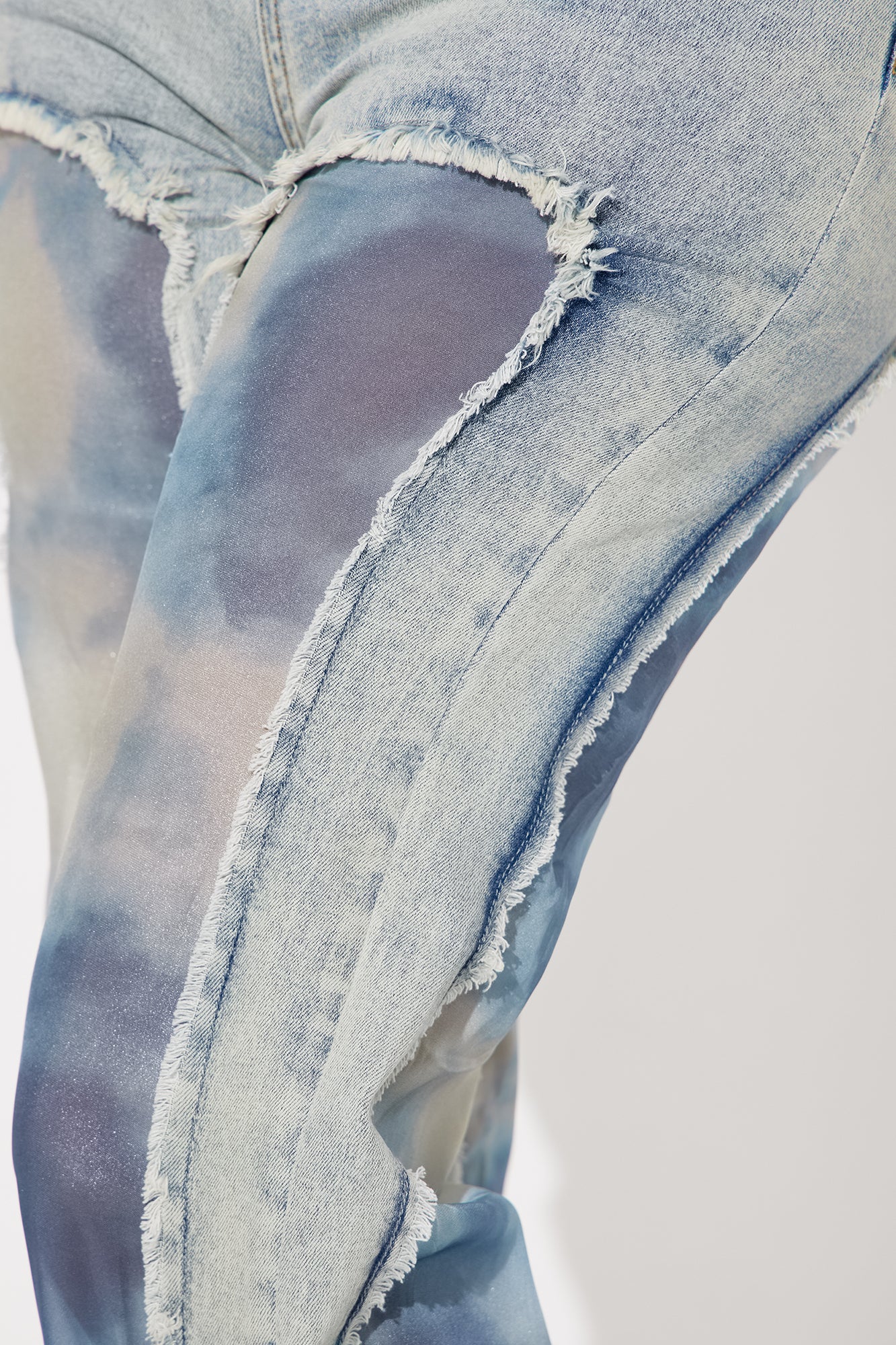Evelynn Tie Dye Stretch Wide Leg Jeans - Light Wash - Image 3