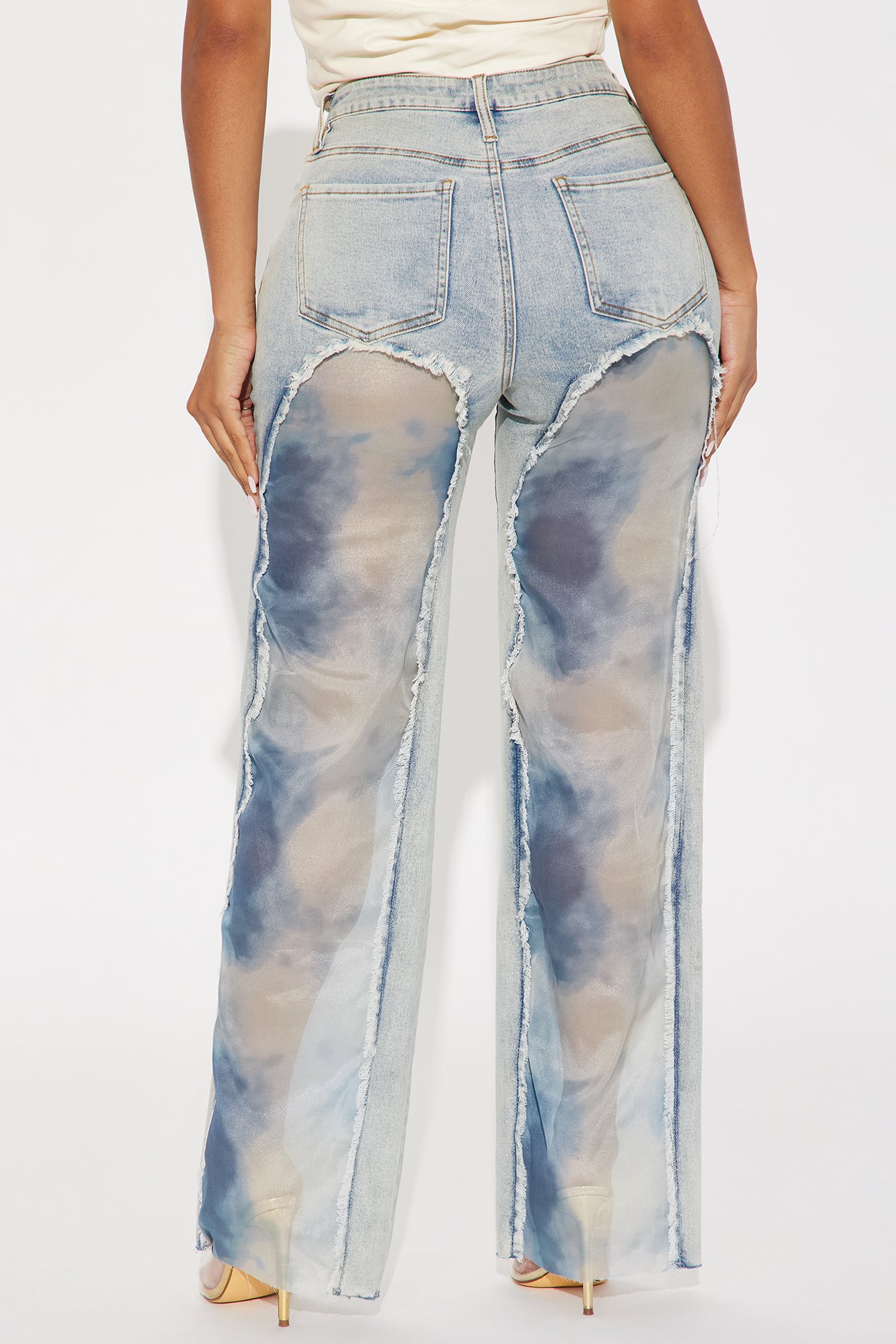Evelynn Tie Dye Stretch Wide Leg Jeans - Light Wash - Image 4