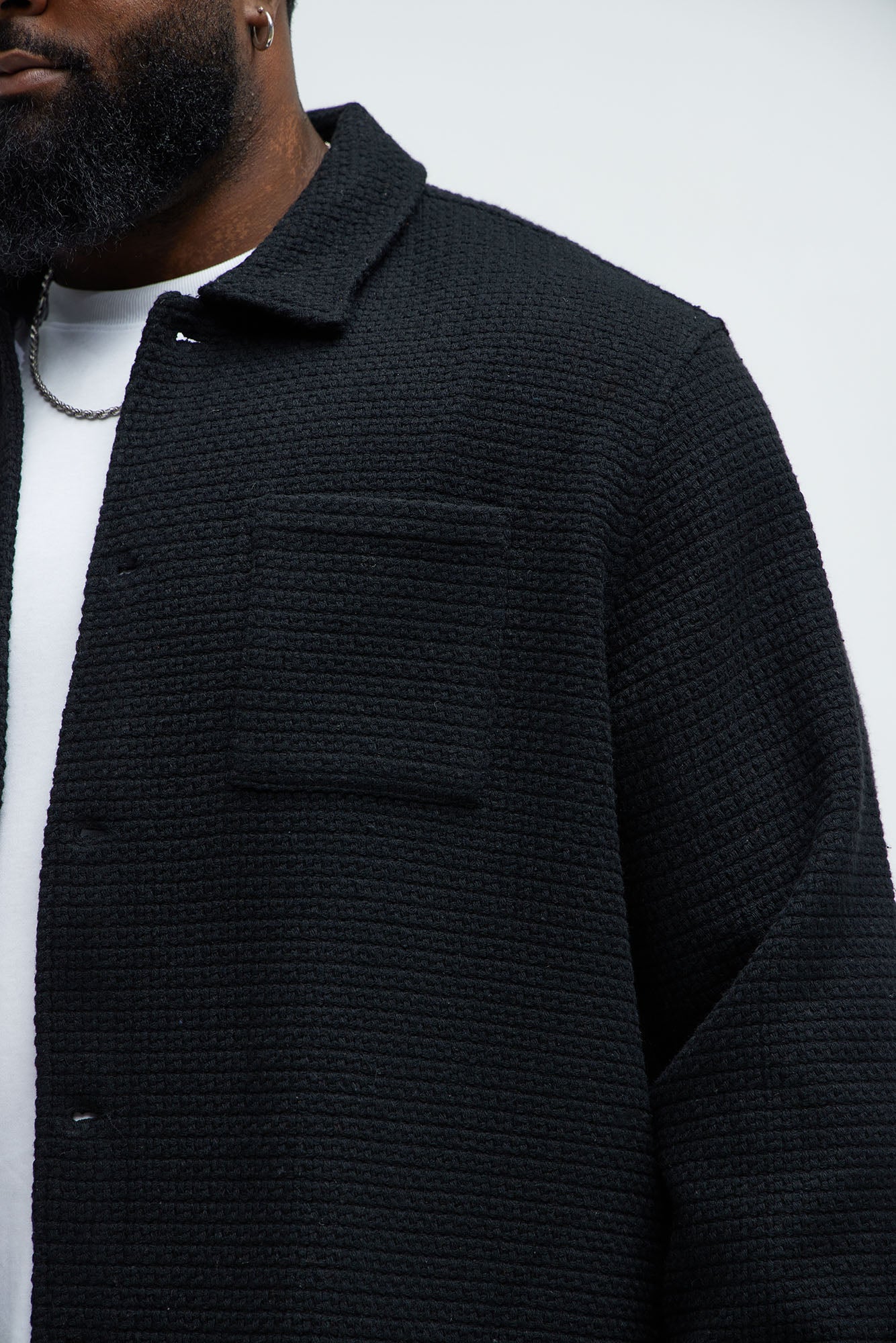 Linden Textured Button Up Shirt - Black - Image 7
