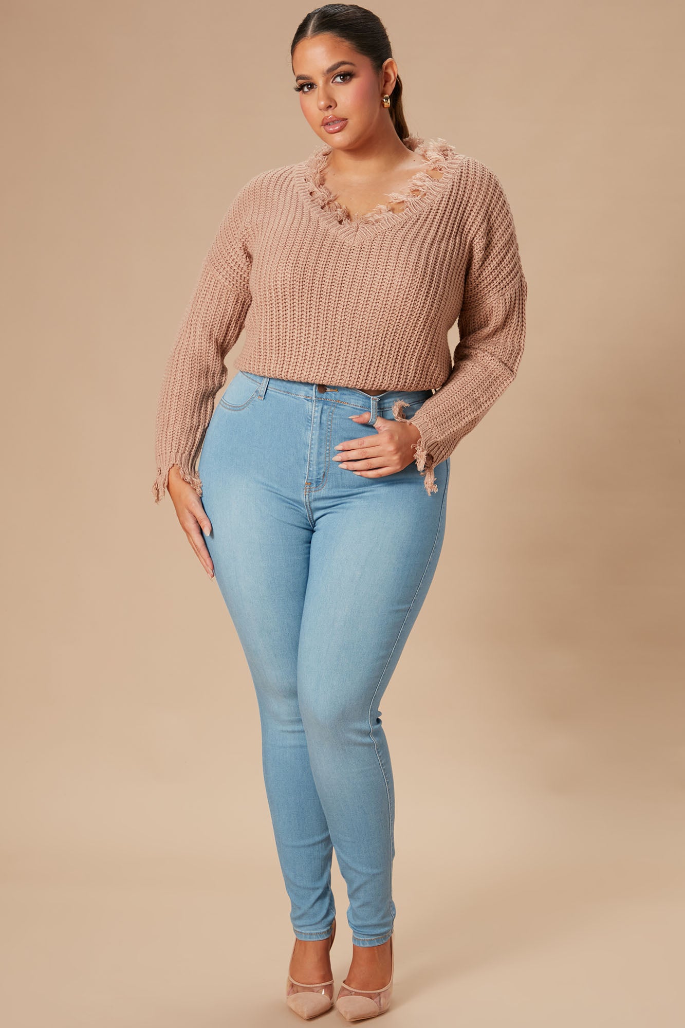 Classic High Waist Skinny Jeans - Light Blue Wash - Image 5