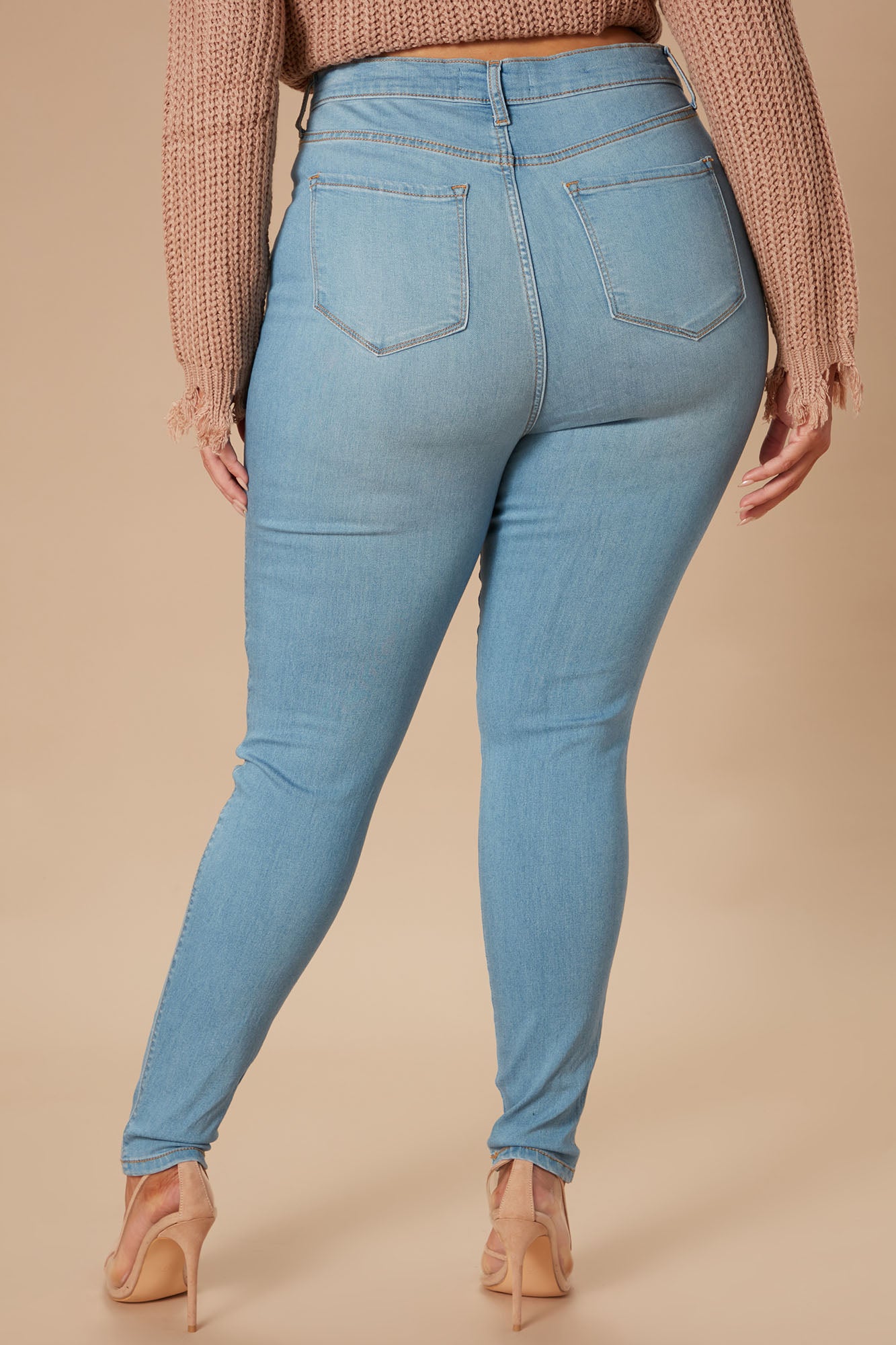 Classic High Waist Skinny Jeans - Light Blue Wash - Image 7