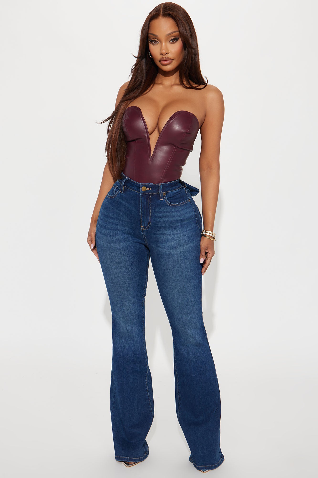 Brianca Bow Stretch Flare Jeans - Dark Wash - Image 3