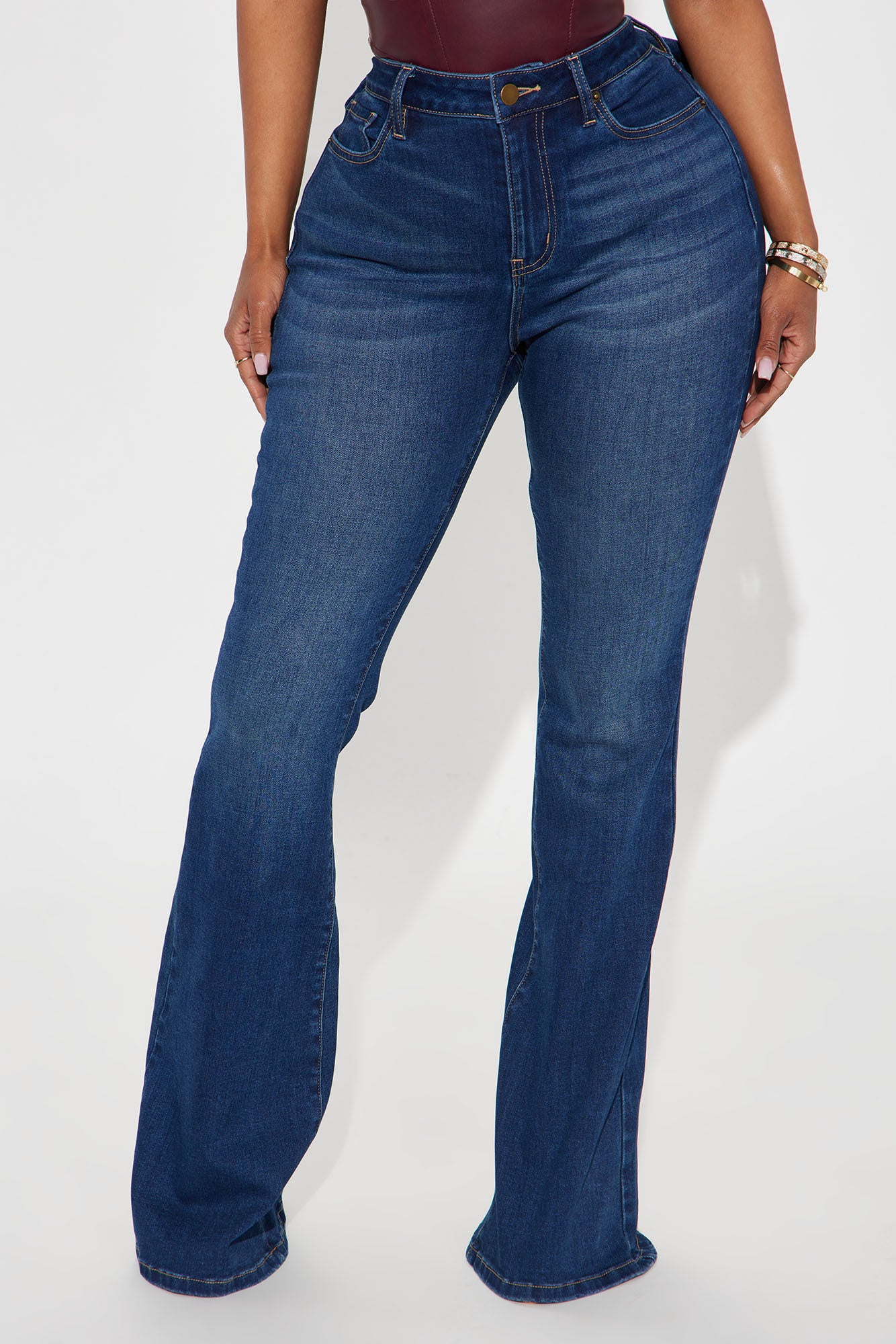 Brianca Bow Stretch Flare Jeans - Dark Wash - Image 4