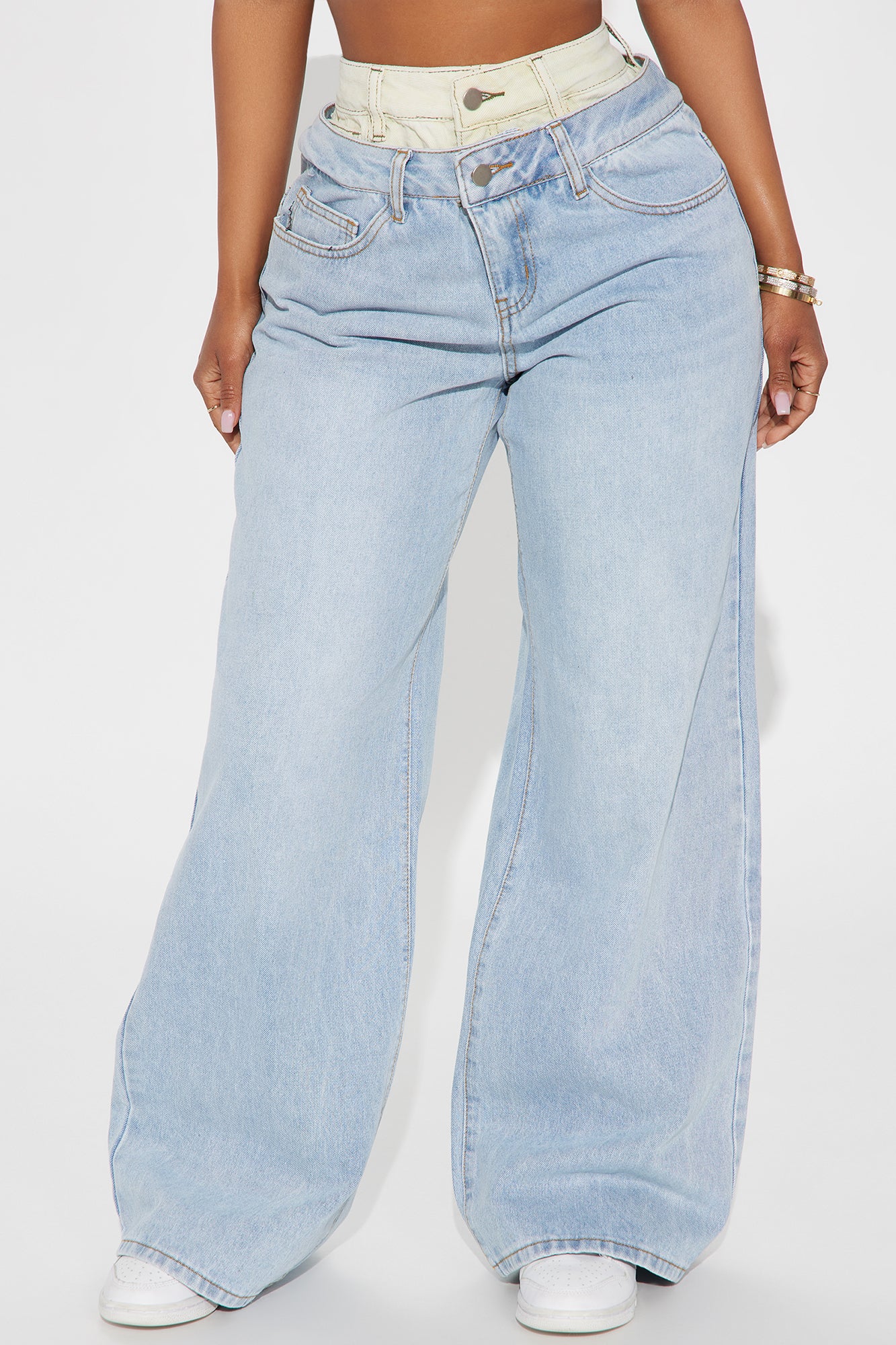 Gone Viral Double Waistband Baggy Jeans - Light Wash - Image 3