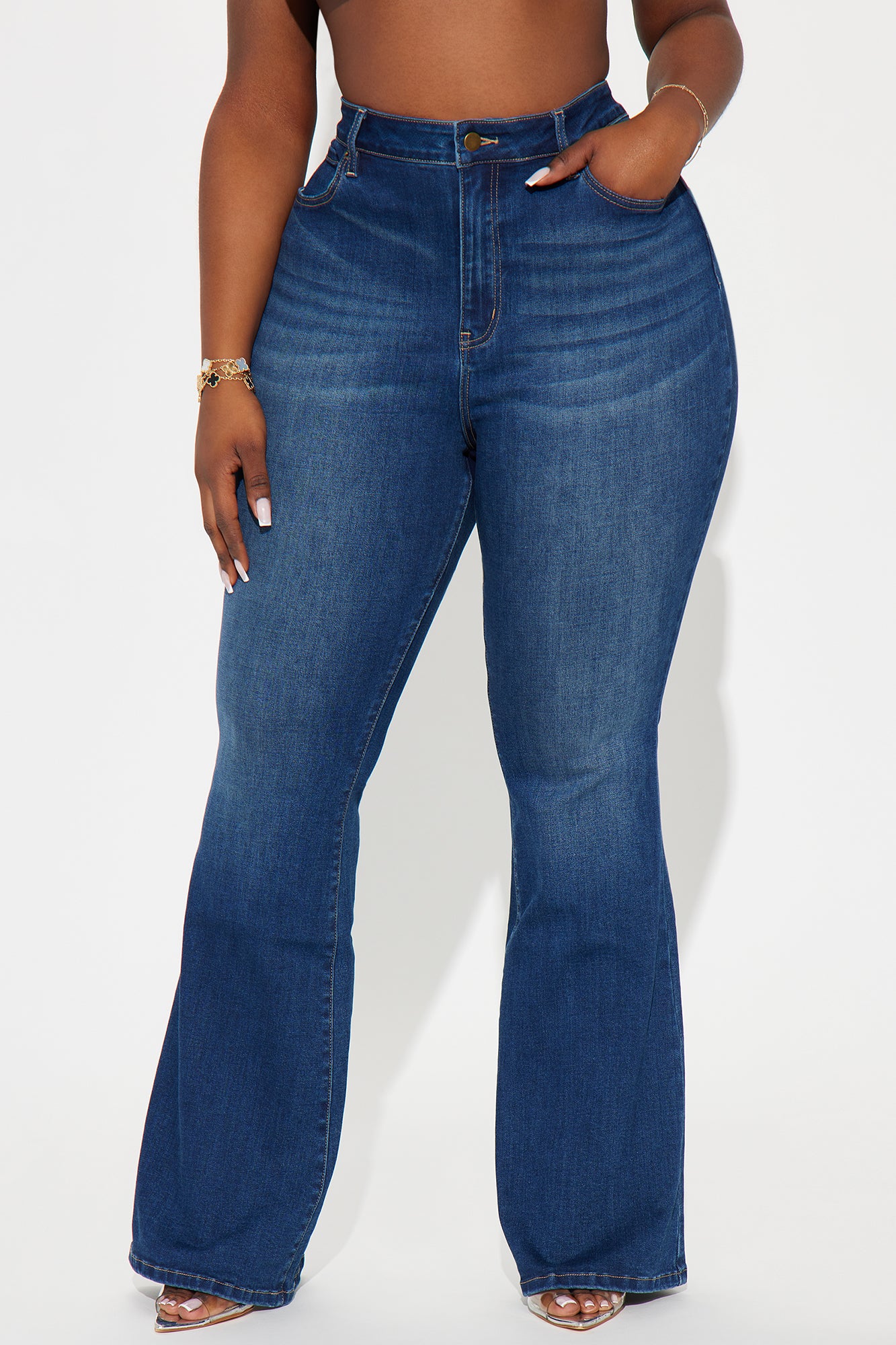 Brianca Bow Stretch Flare Jeans - Dark Wash - Image 7