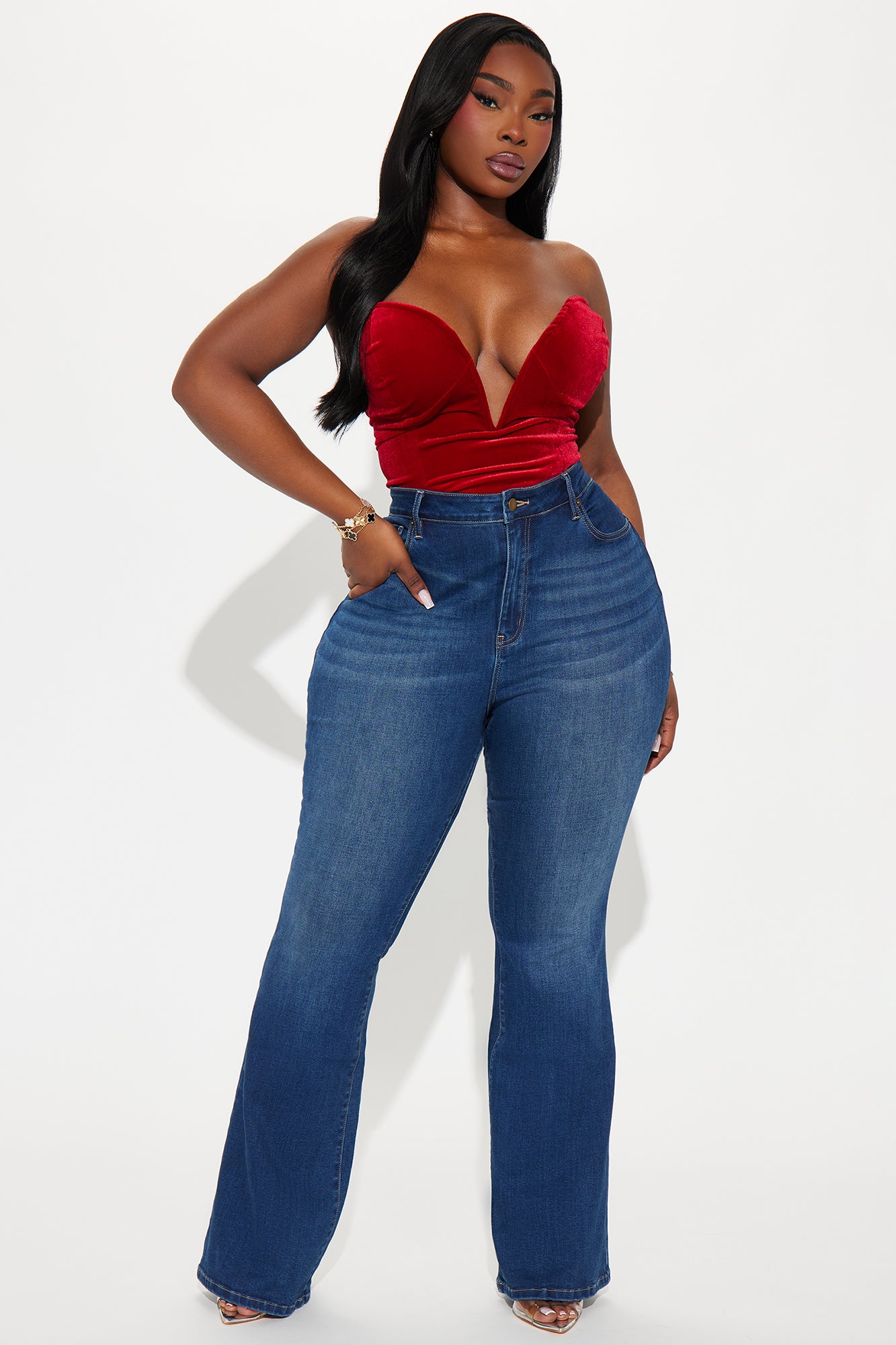 Brianca Bow Stretch Flare Jeans - Dark Wash - Image 6
