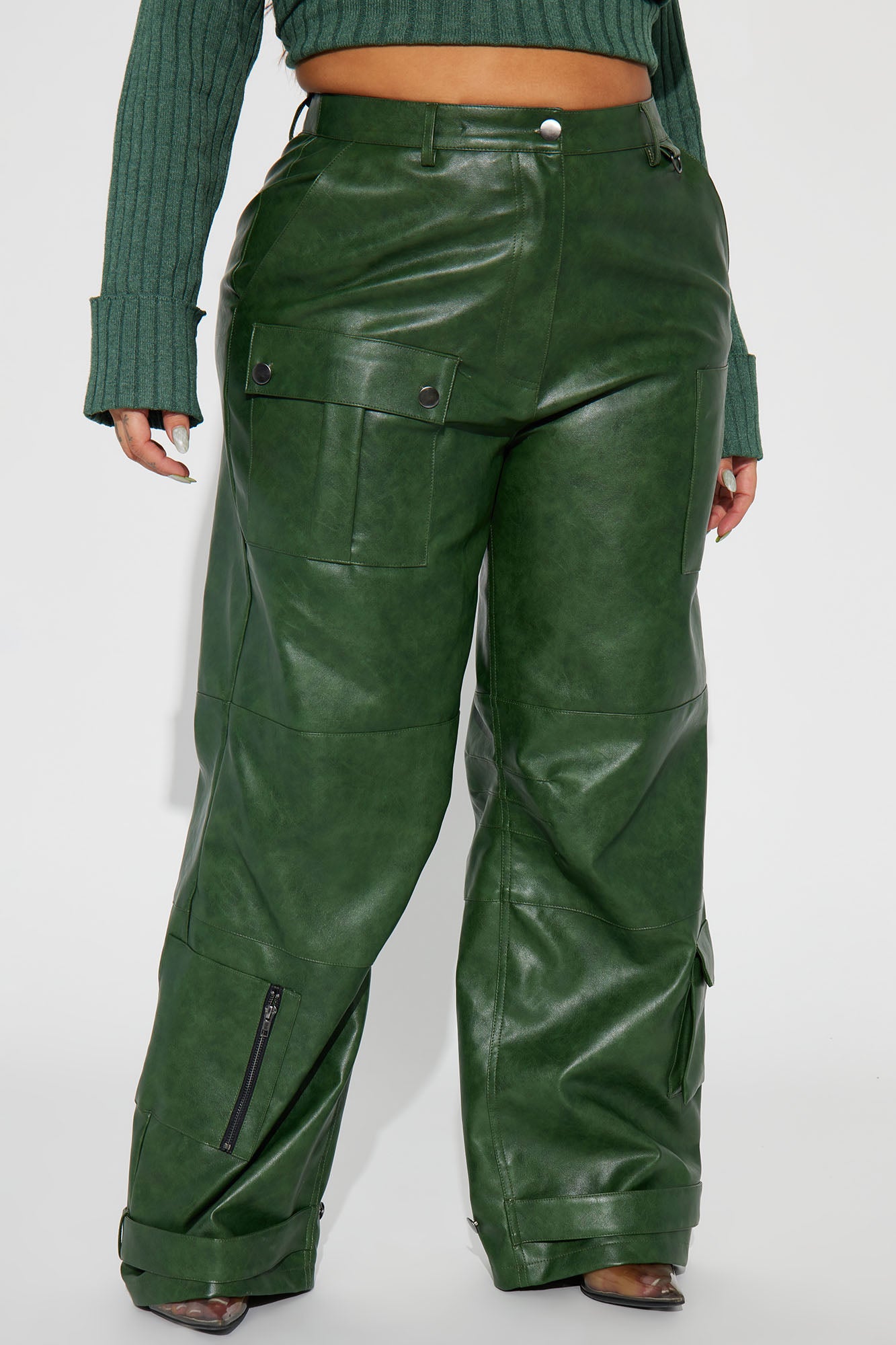 Aviva Washed Faux Leather Cargo Pant - Hunter - Image 5