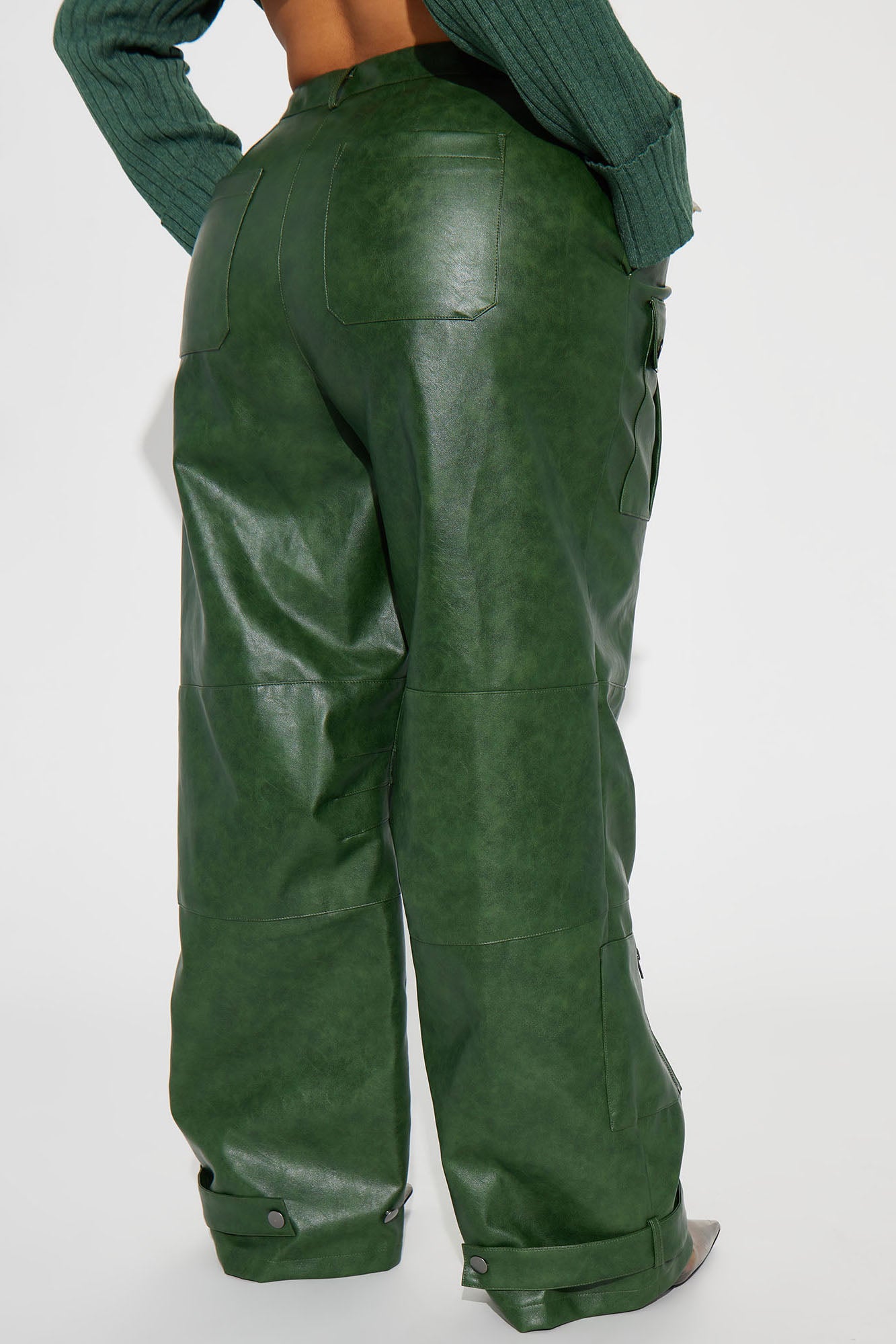 Aviva Washed Faux Leather Cargo Pant - Hunter - Image 6