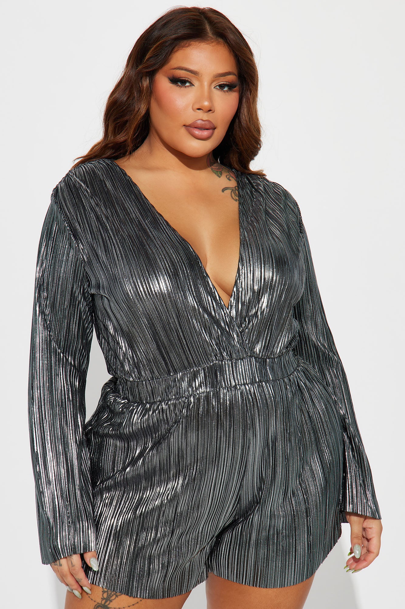 Been Done Before Plisse Romper - Silver - Image 4