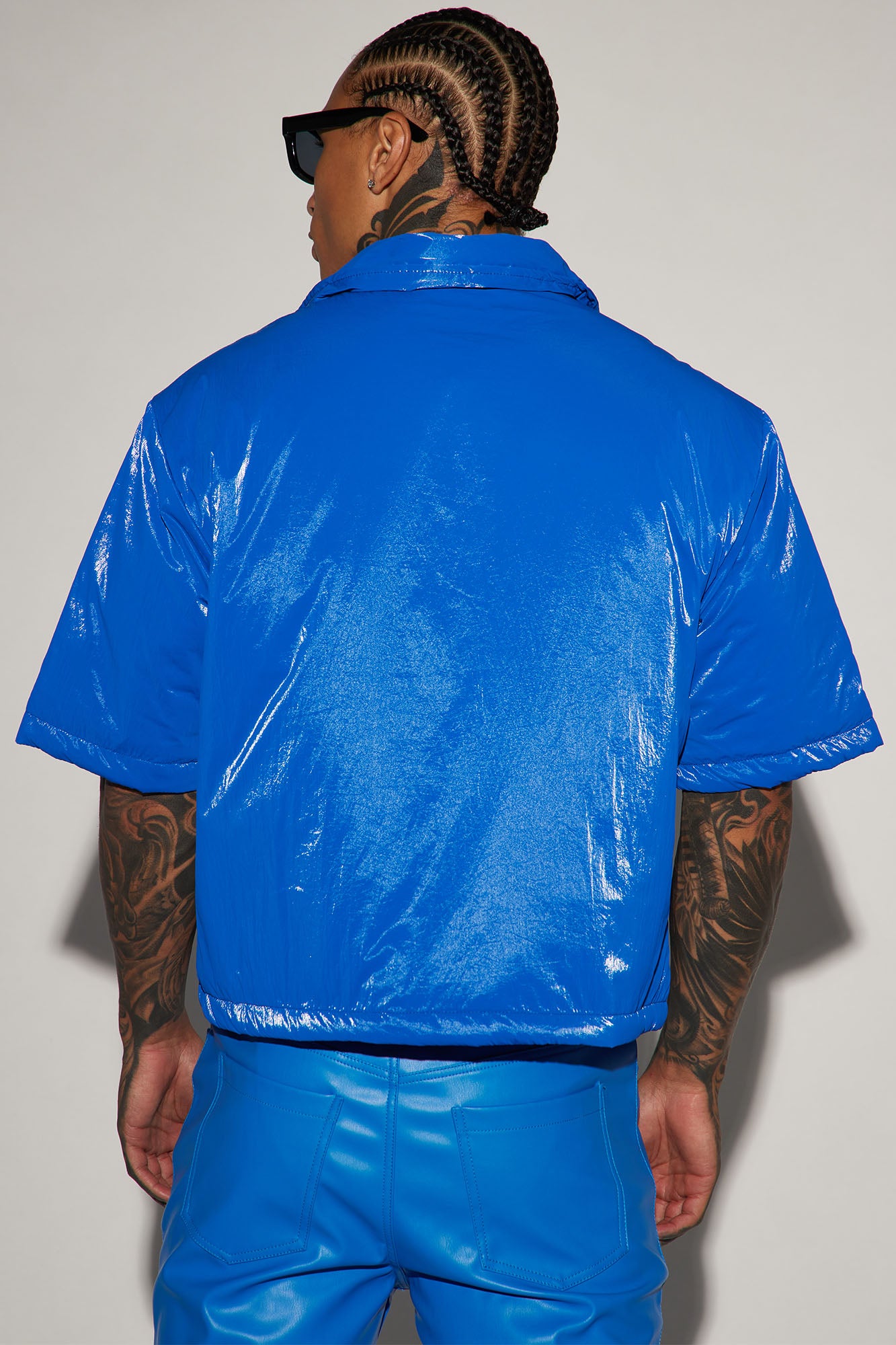 Aston Shine Nylon Puffer Cropped Shacket - Blue - Image 3