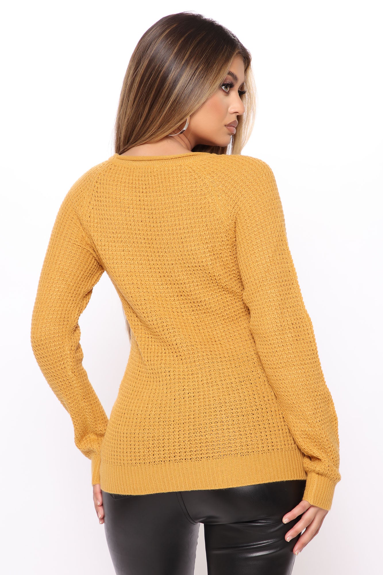 Ariana Waffle Sweater - Mustard - Image 3