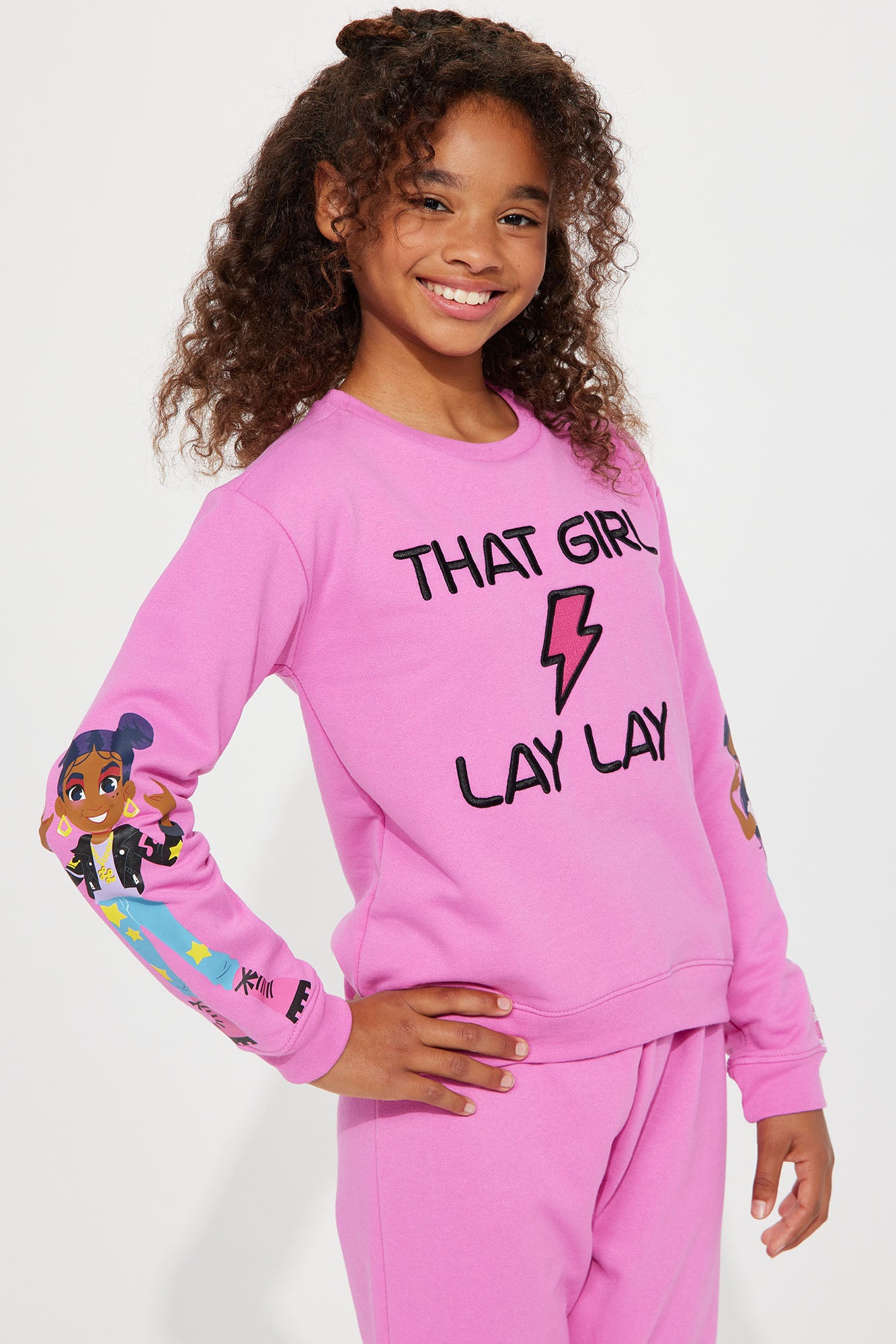 Mini Lay Lay Lightning Girl Fleece Jogger Set - Fuchsia - Image 3