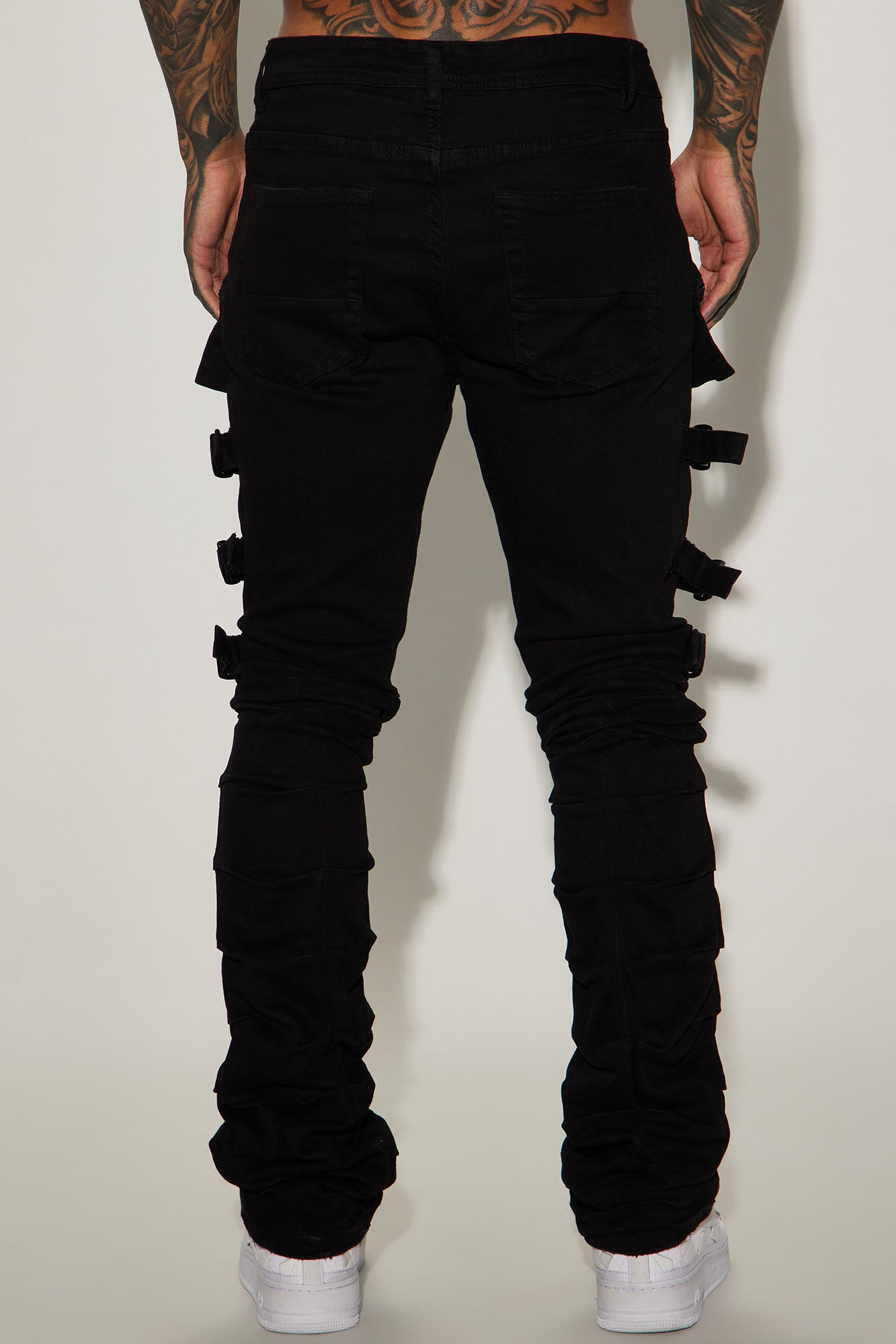I Be Strappy Stacked Skinny Flare Jeans - Black - Image 5