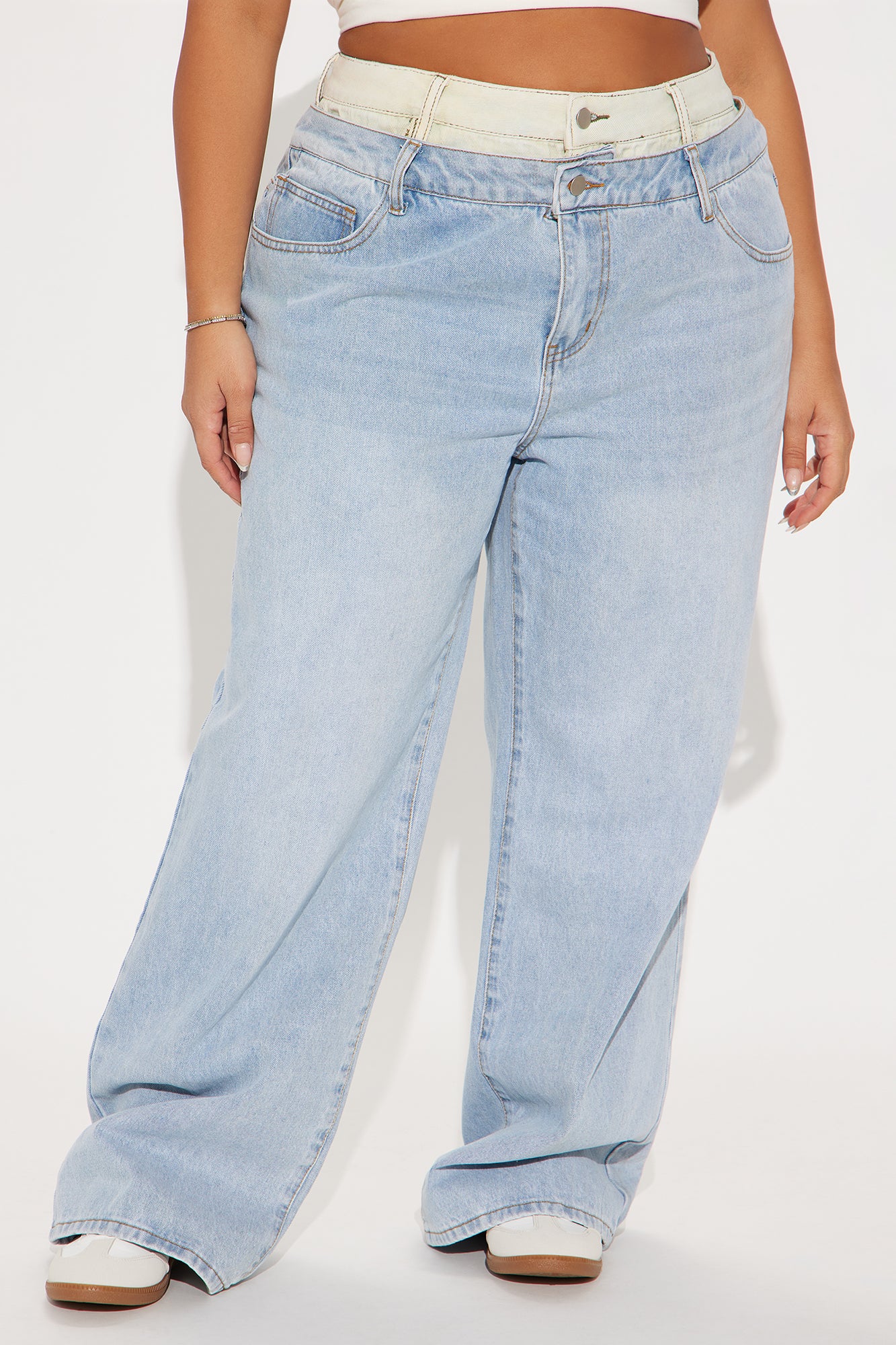 Gone Viral Double Waistband Baggy Jeans - Light Wash - Image 5
