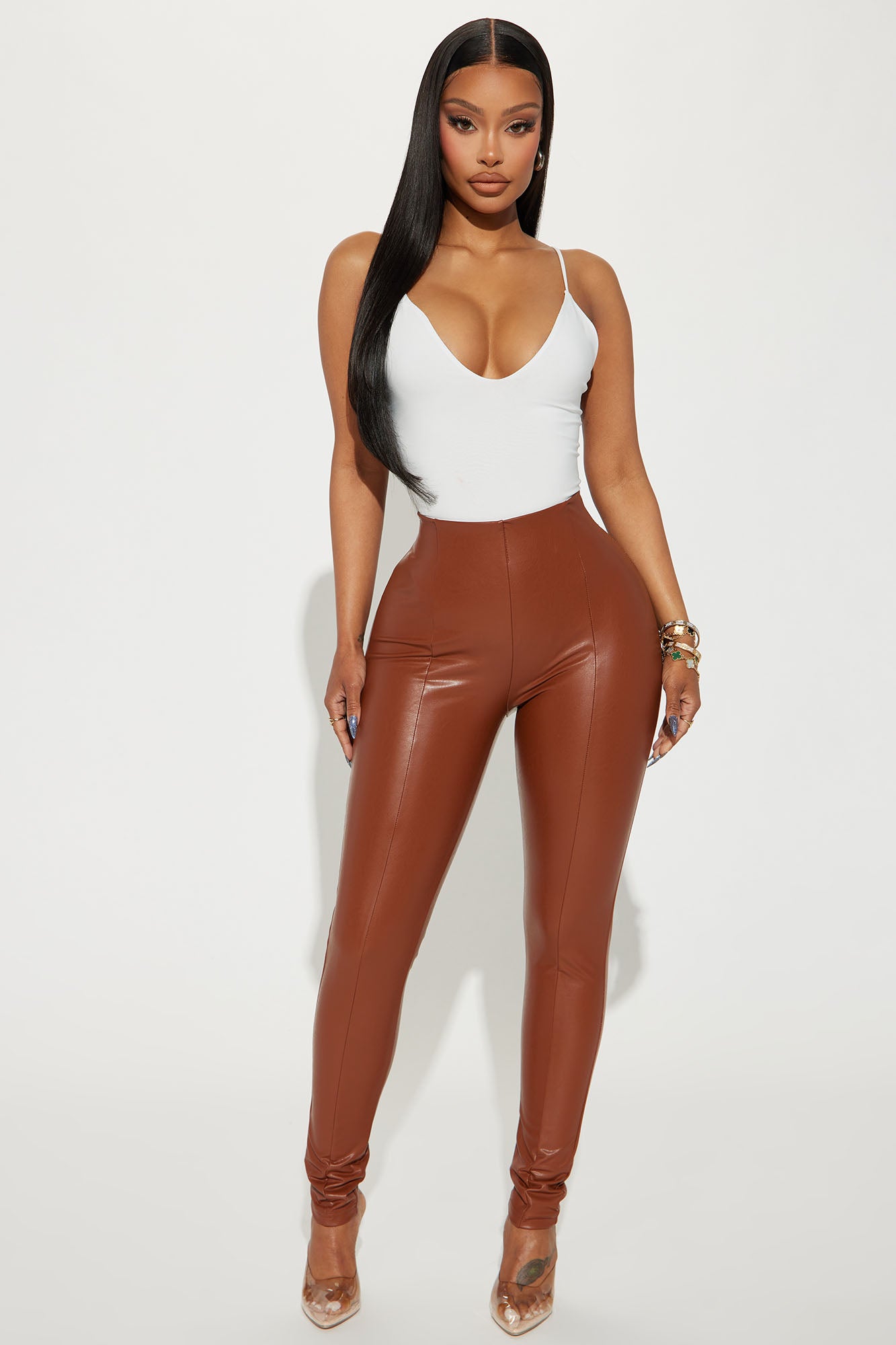 Backin' It Up Faux Leather Leggings - Cognac - Image 6