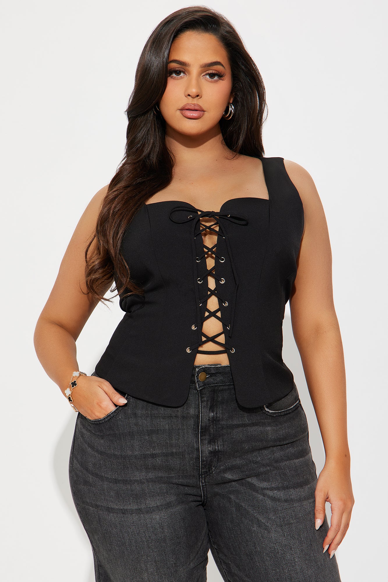 Topic Of Conversation Lace Up Top - Black - Image 4