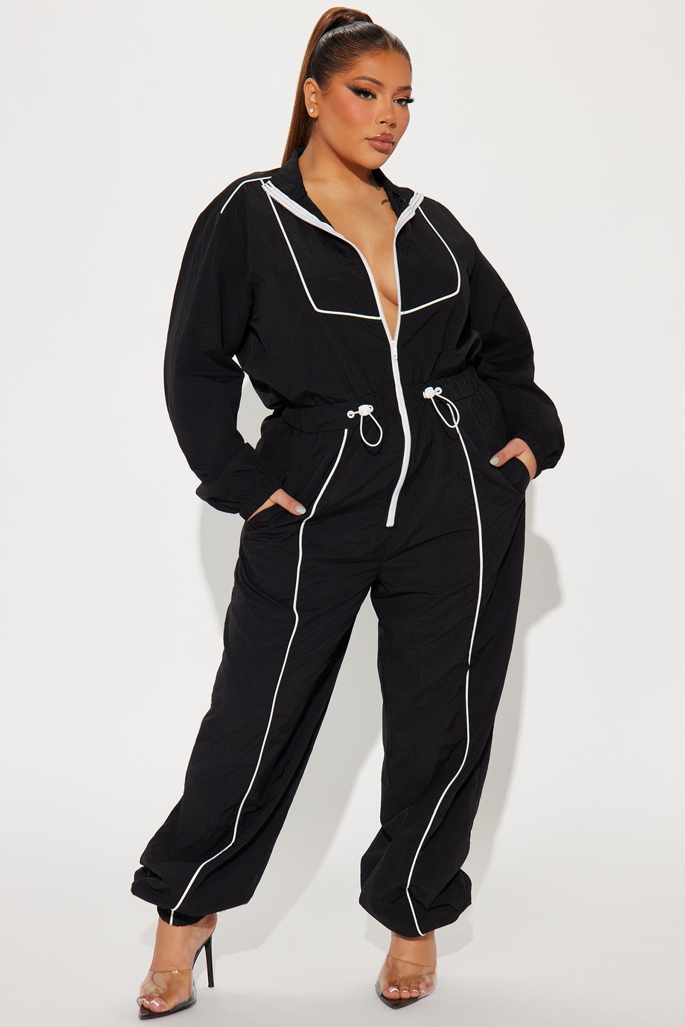 Sporty Love Windbreaker Jumpsuit - Black/White - Image 7