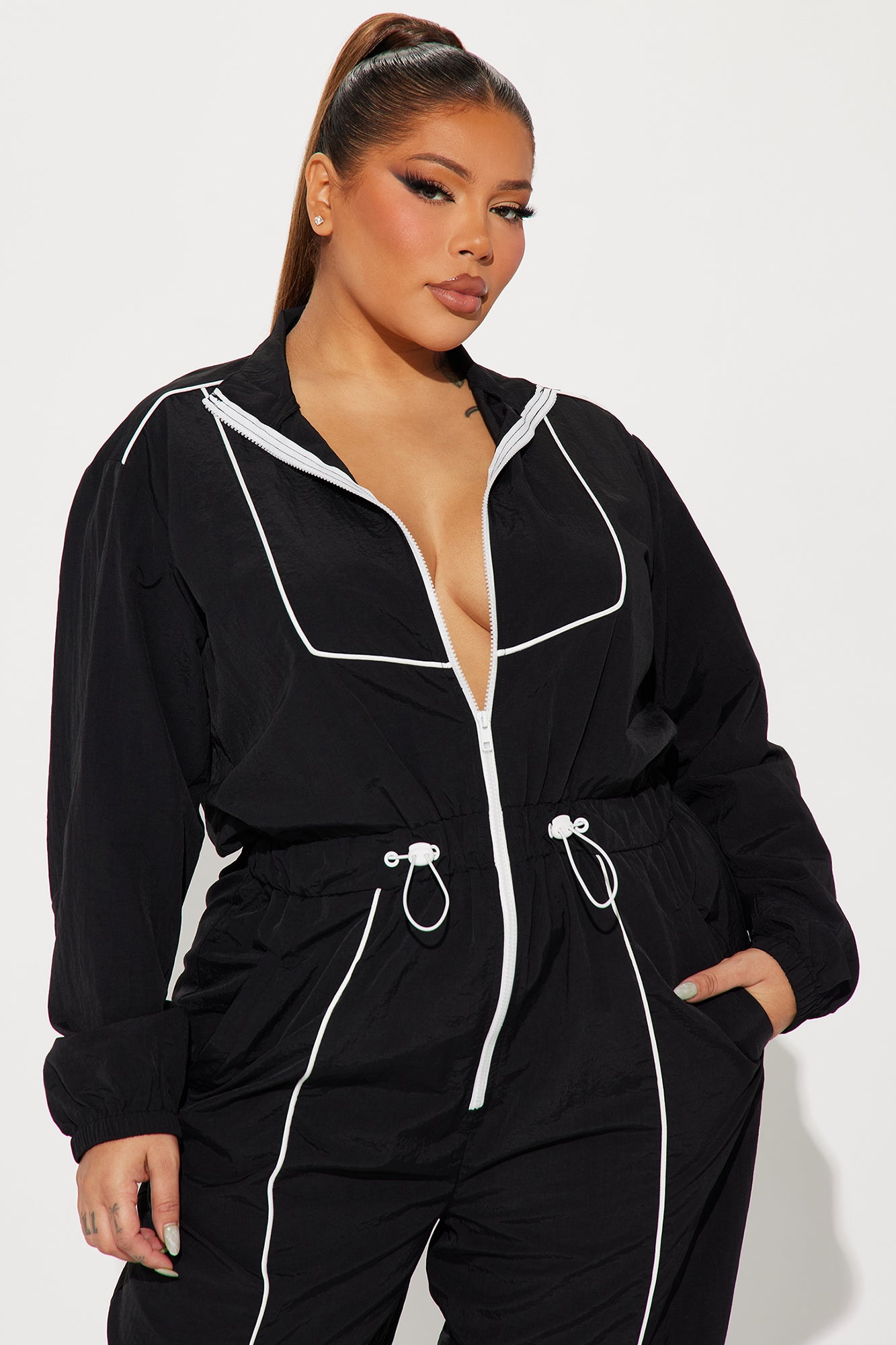 Sporty Love Windbreaker Jumpsuit - Black/White - Image 6