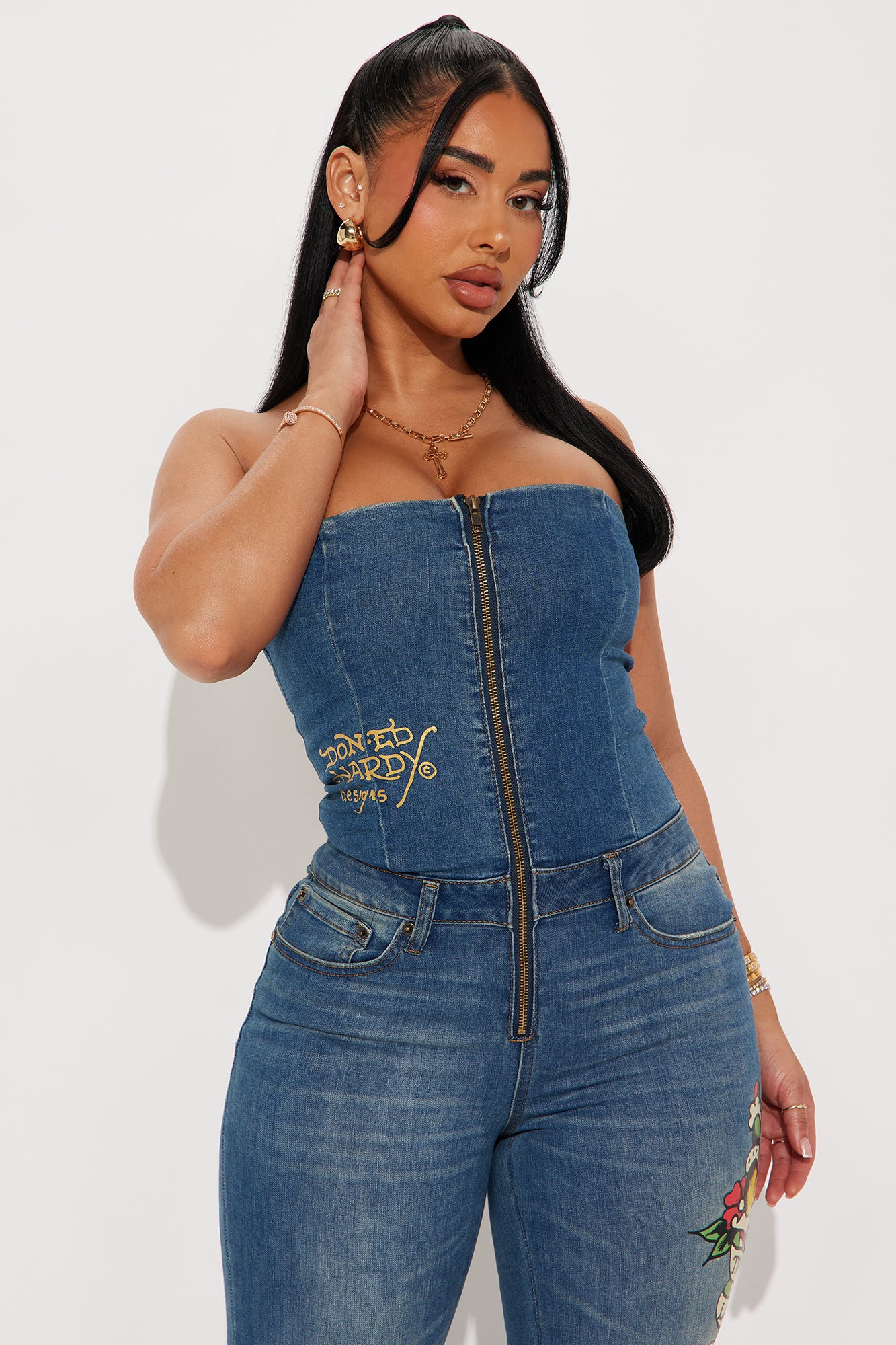 Ed Hardy True Love Denim Jumpsuit - Medium Wash - Image 3