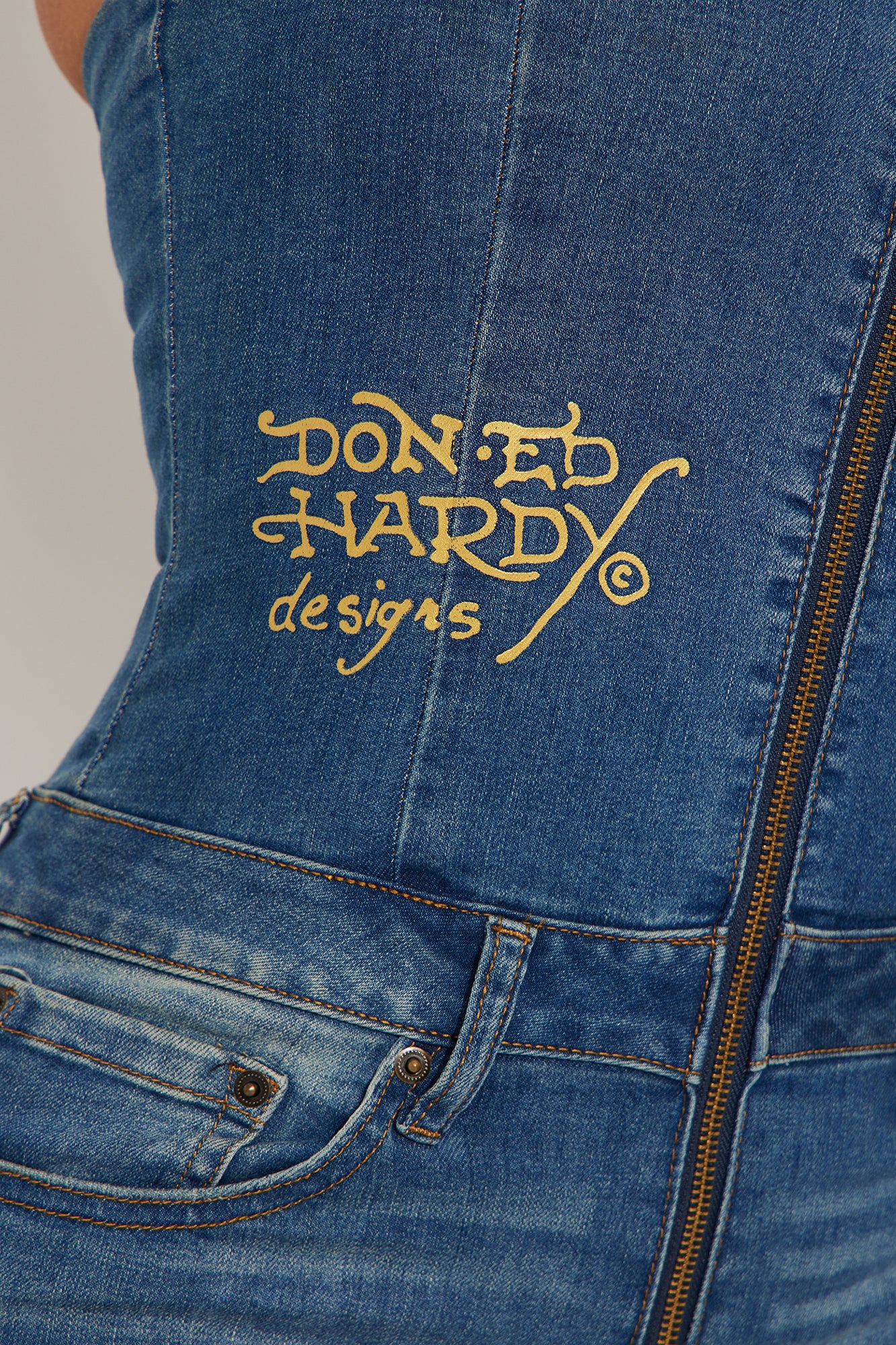 Ed Hardy True Love Denim Jumpsuit - Medium Wash - Image 4