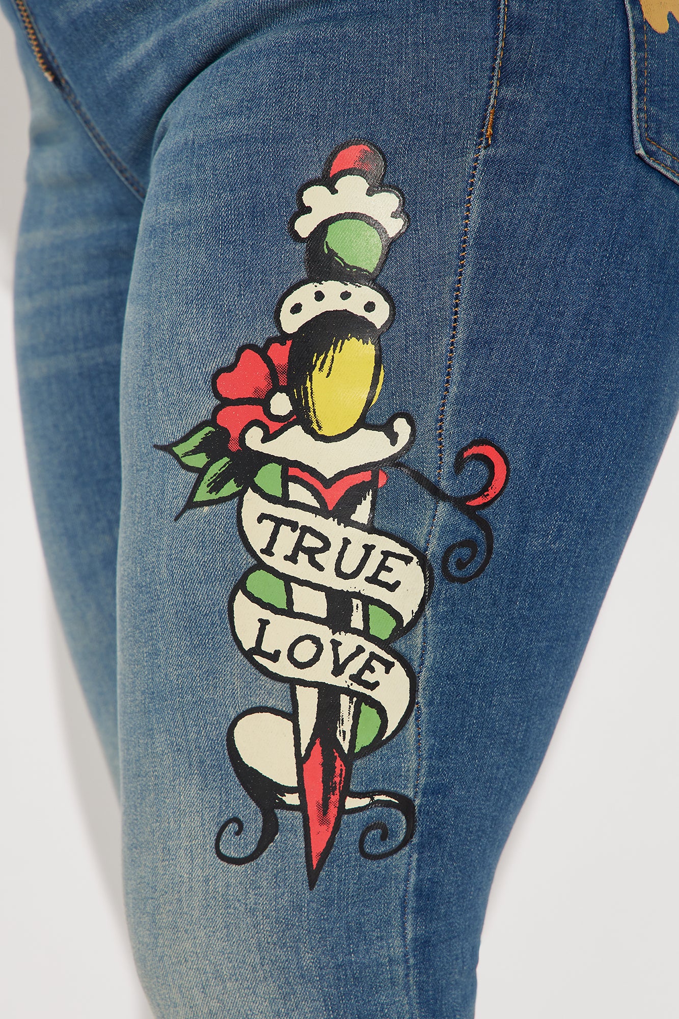 Ed Hardy True Love Denim Jumpsuit - Medium Wash - Image 5