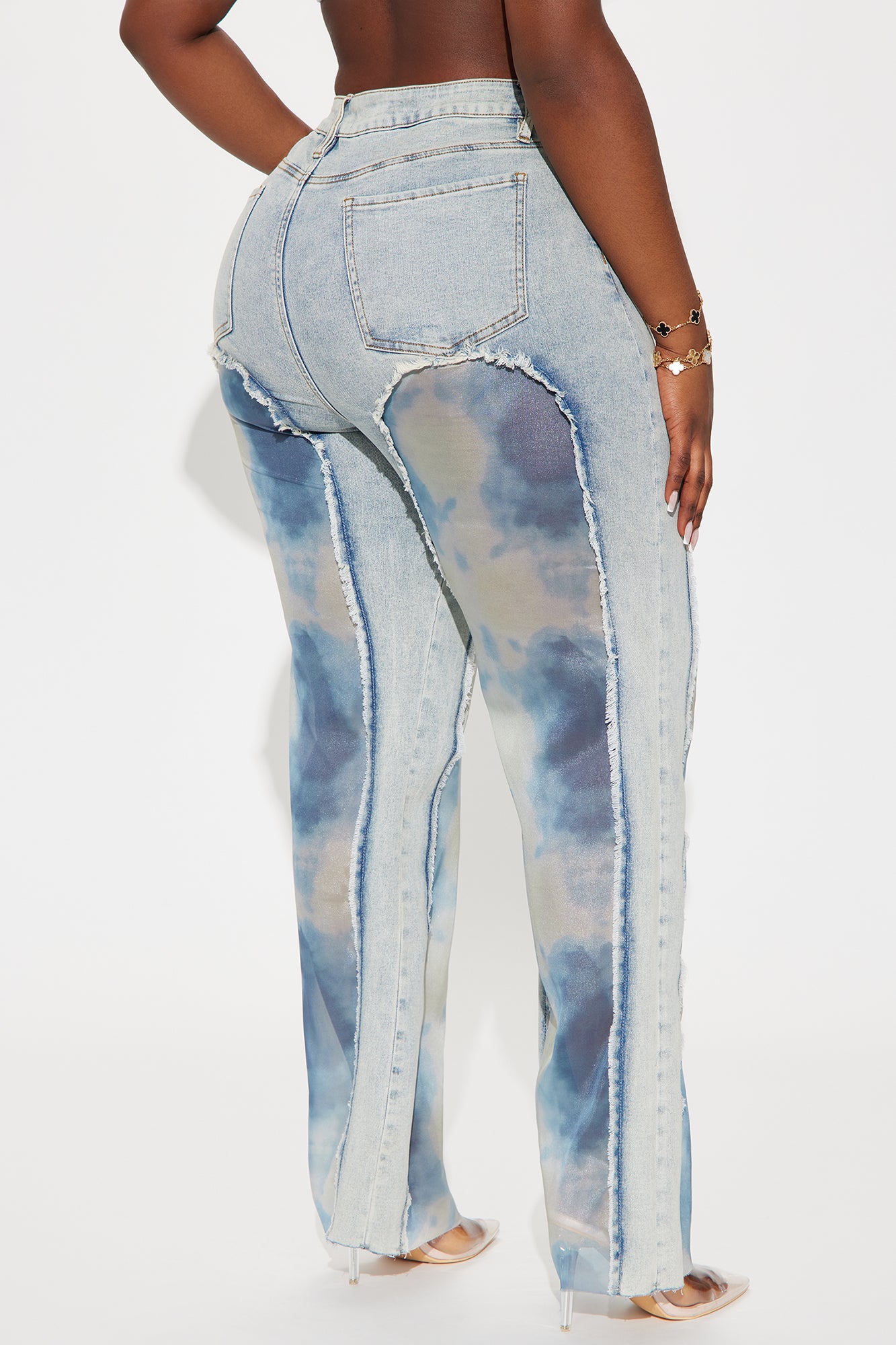 Evelynn Tie Dye Stretch Wide Leg Jeans - Light Wash - Image 7