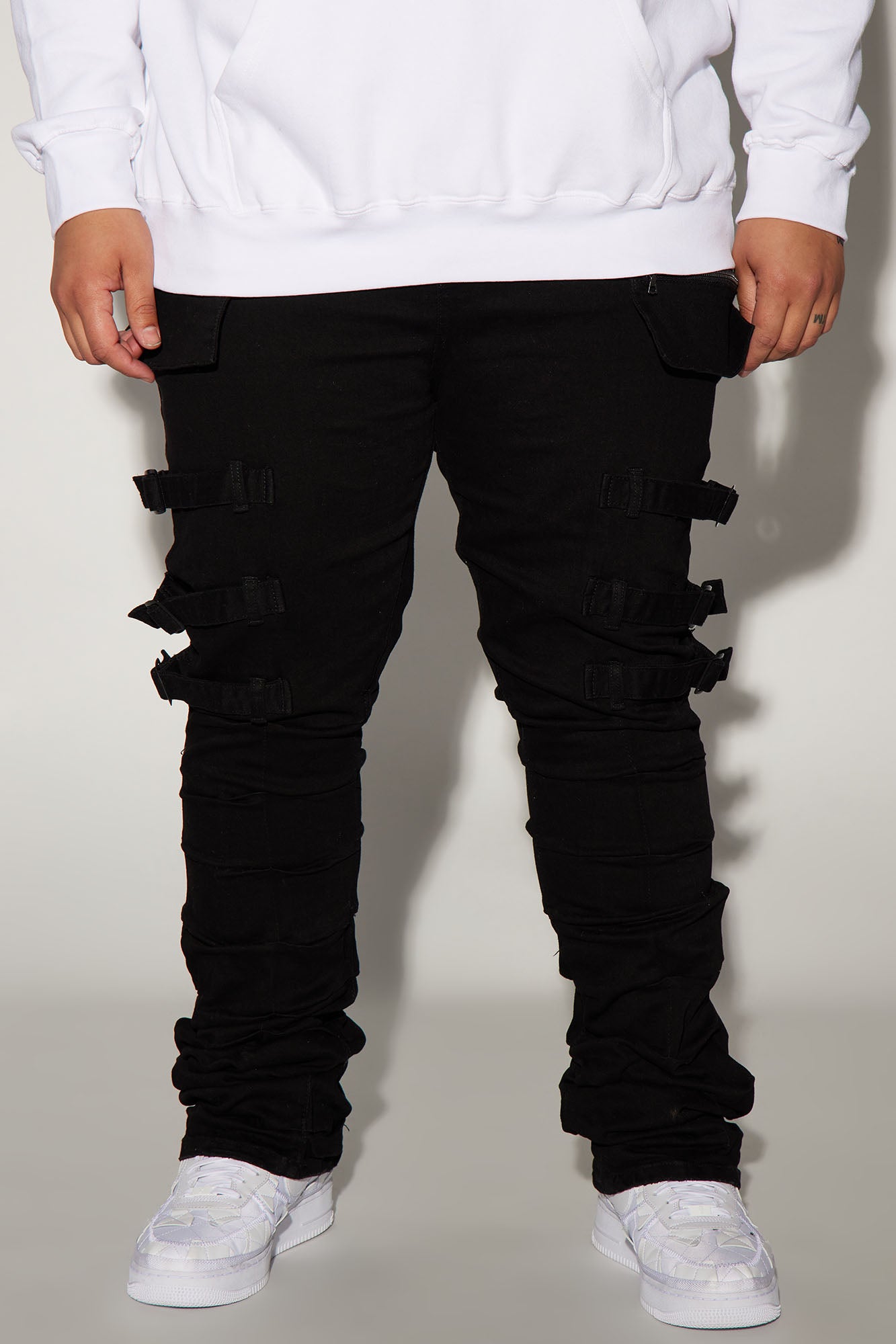 I Be Strappy Stacked Skinny Flare Jeans - Black - Image 6