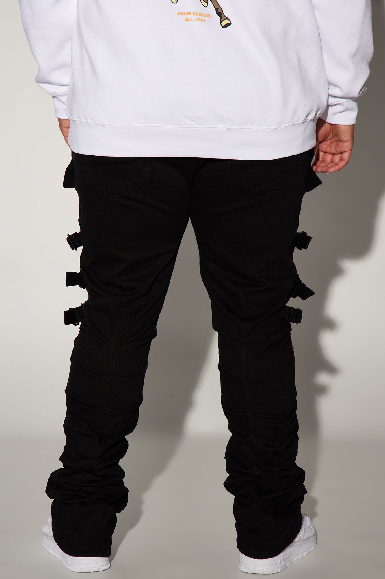 I Be Strappy Stacked Skinny Flare Jeans - Black - Image 9
