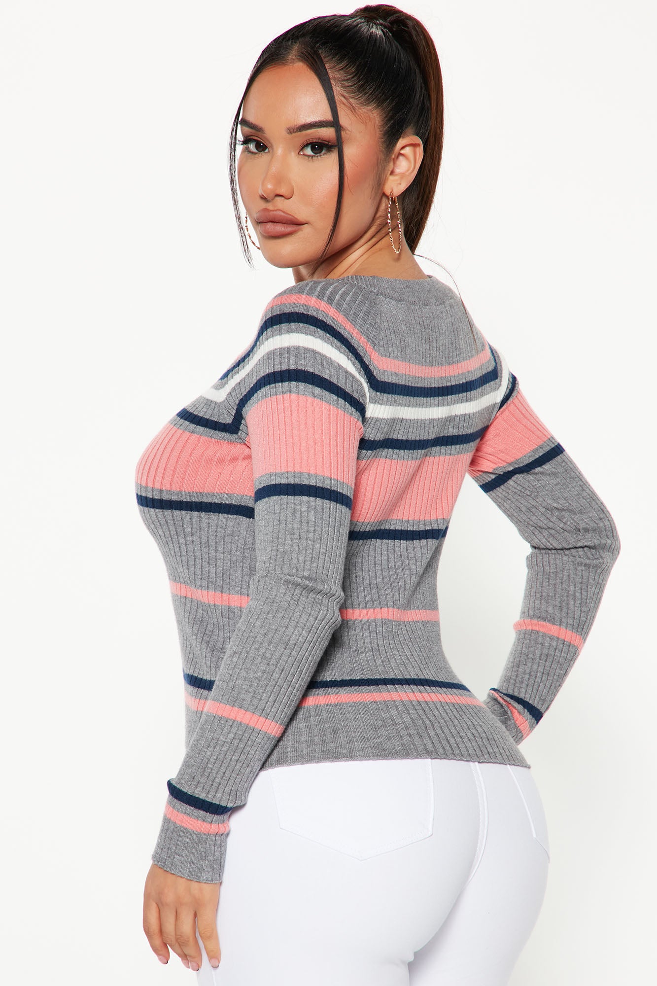Stripes For Days Sweater - Heather Grey - Image 3