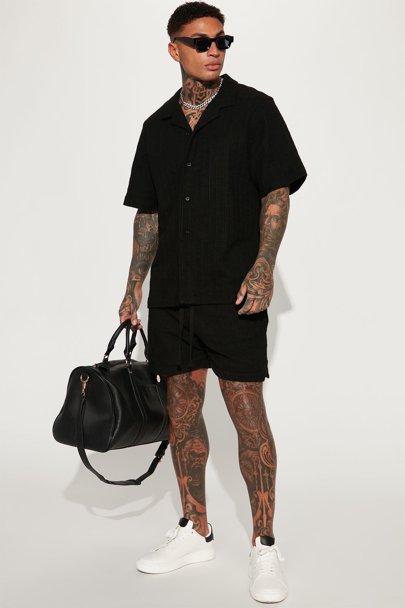 Dean Textured Short Sleeve Button Up Shirt - Black - Image 5