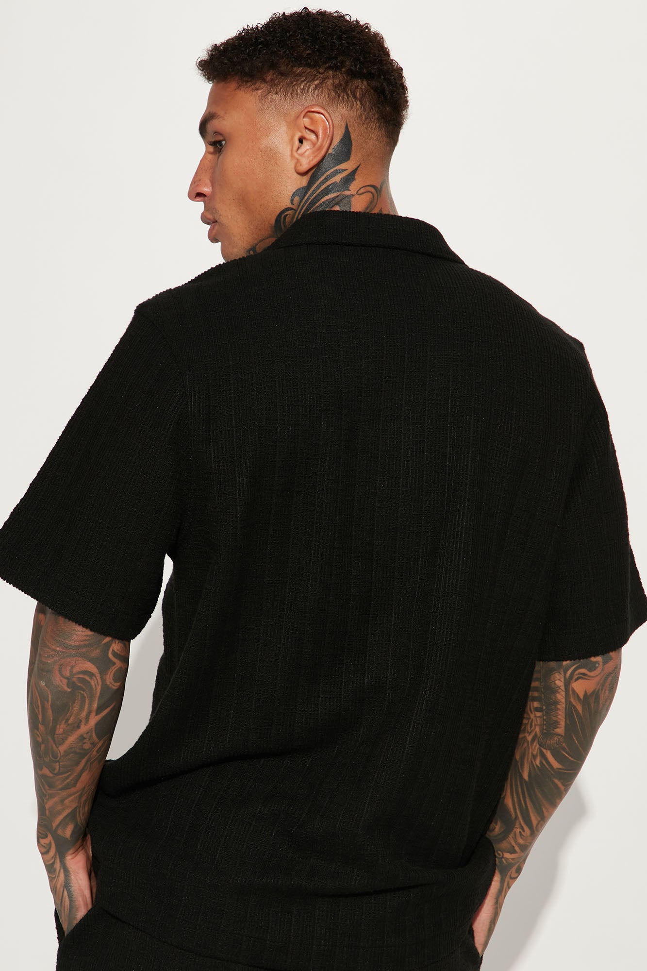 Dean Textured Short Sleeve Button Up Shirt - Black - Image 7